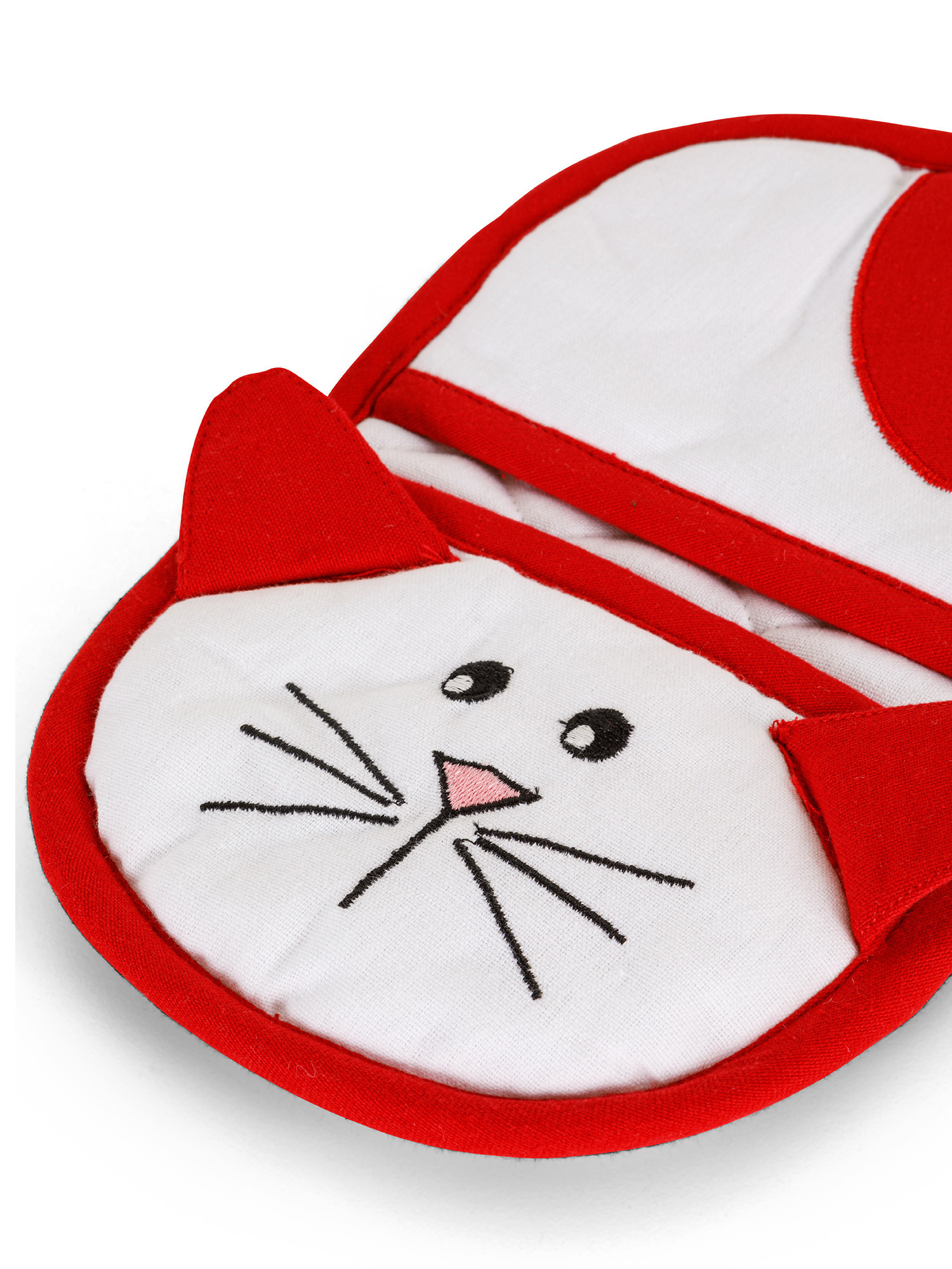Cotton pot holders with cat and Santa Claus motif, Red, large image number 1