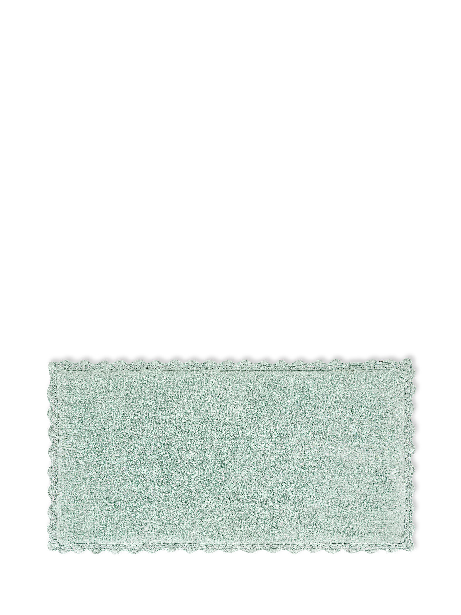Tappeto bagno cotone bordo crochet, Verde salvia, large image number 0