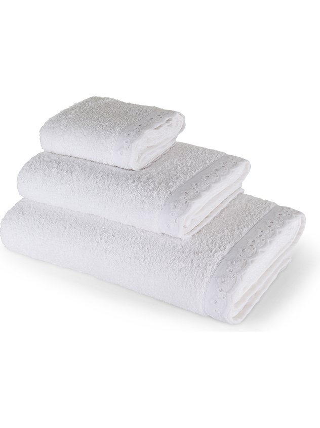 Asciugamano spugna di cotone bordo sangallo
