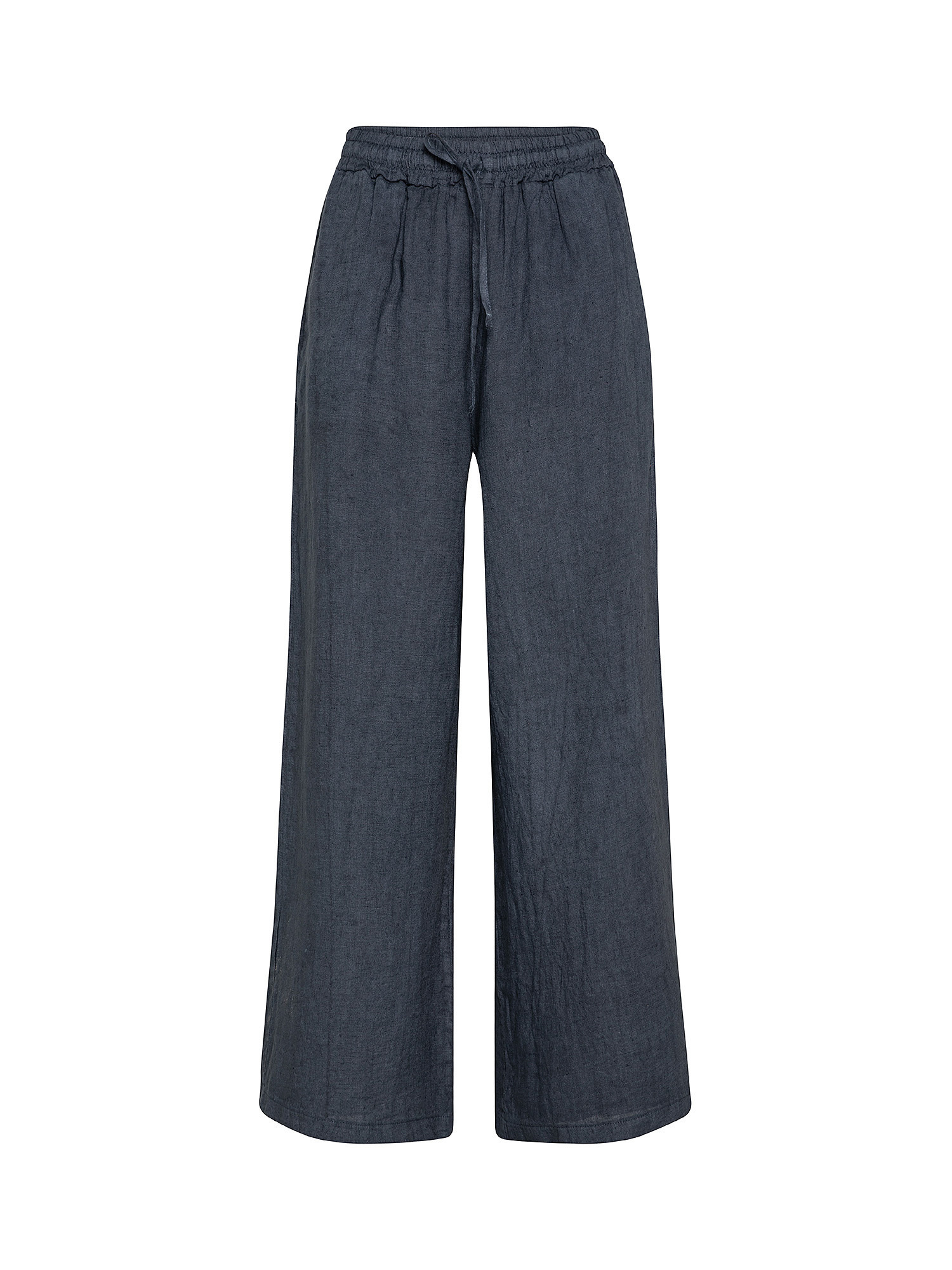 Pantalone ampio puro lino tinta unita, Blu, large image number 0