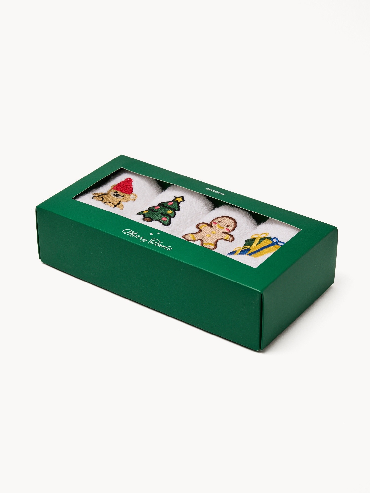 Box 4 lavette in spugna decori natalizi, Bianco, large image number 1