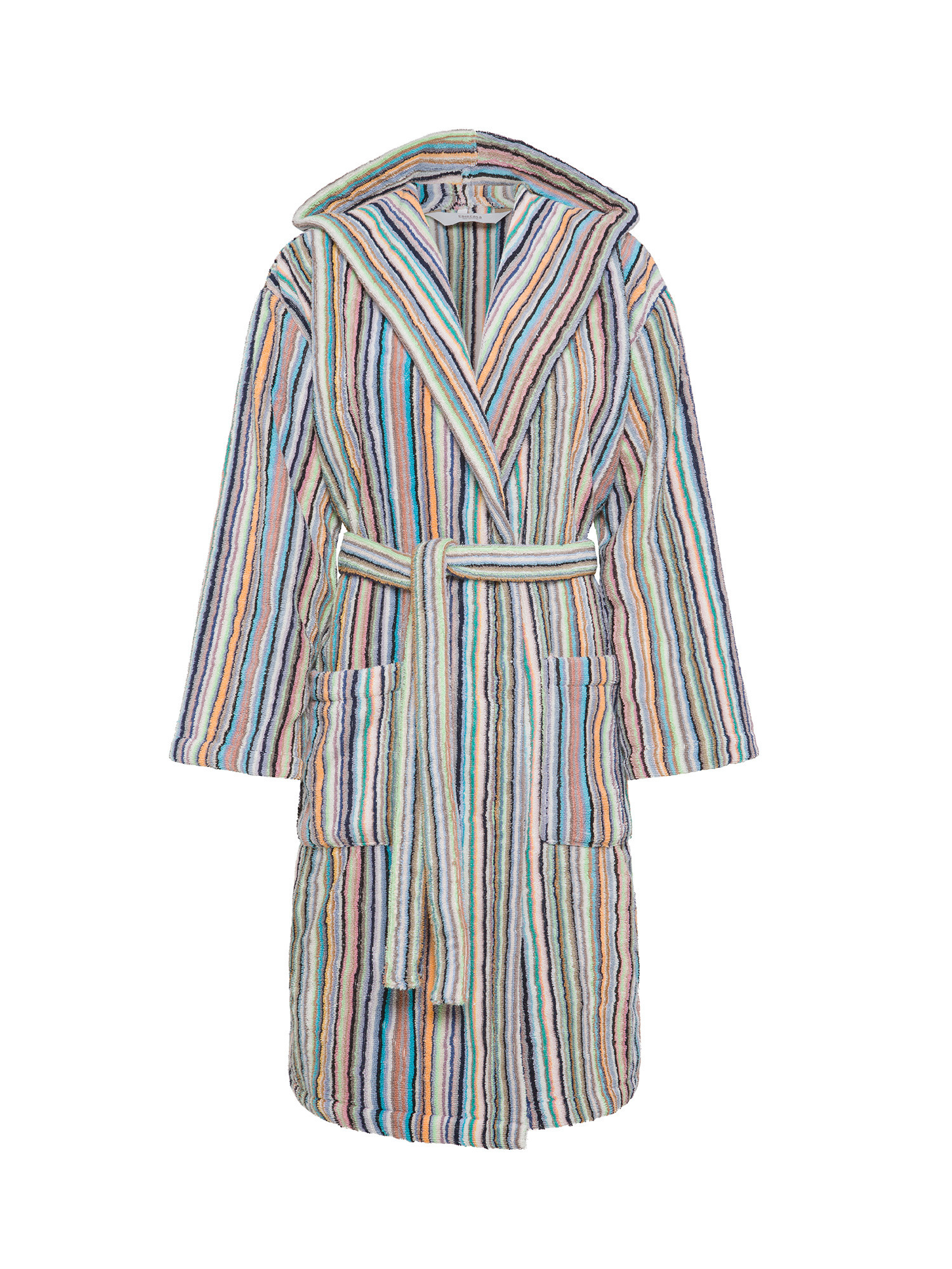 Striped jacquard cotton terry bathrobe, Pink, large image number 0
