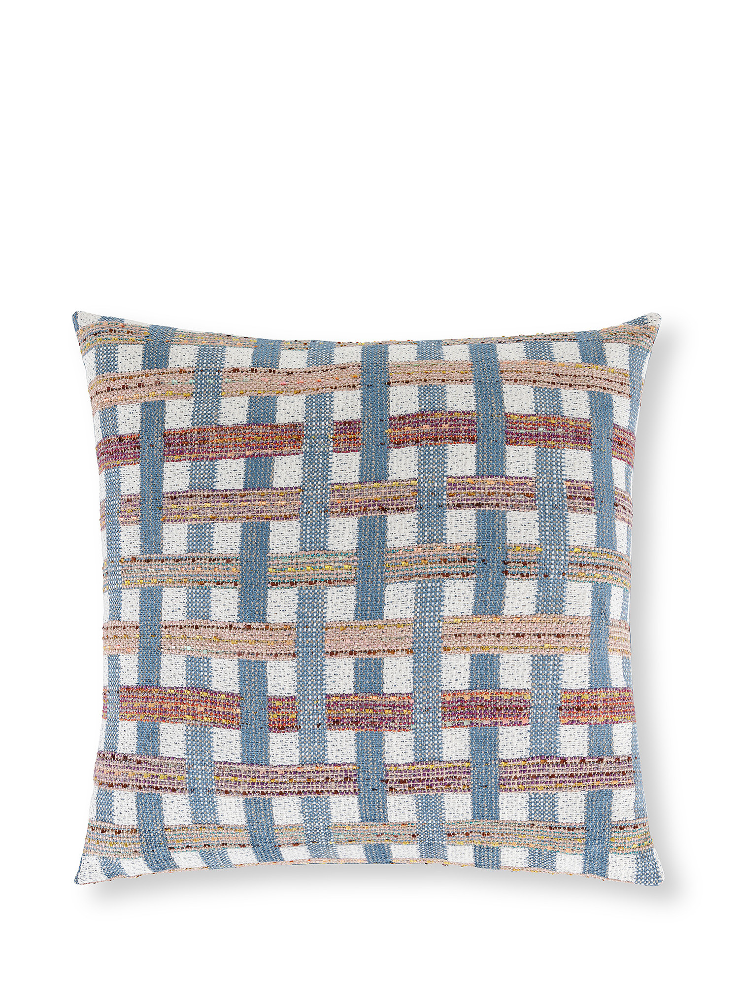 Cotton jacquard cushion with check motif 50x50cm, Brown, large image number 0