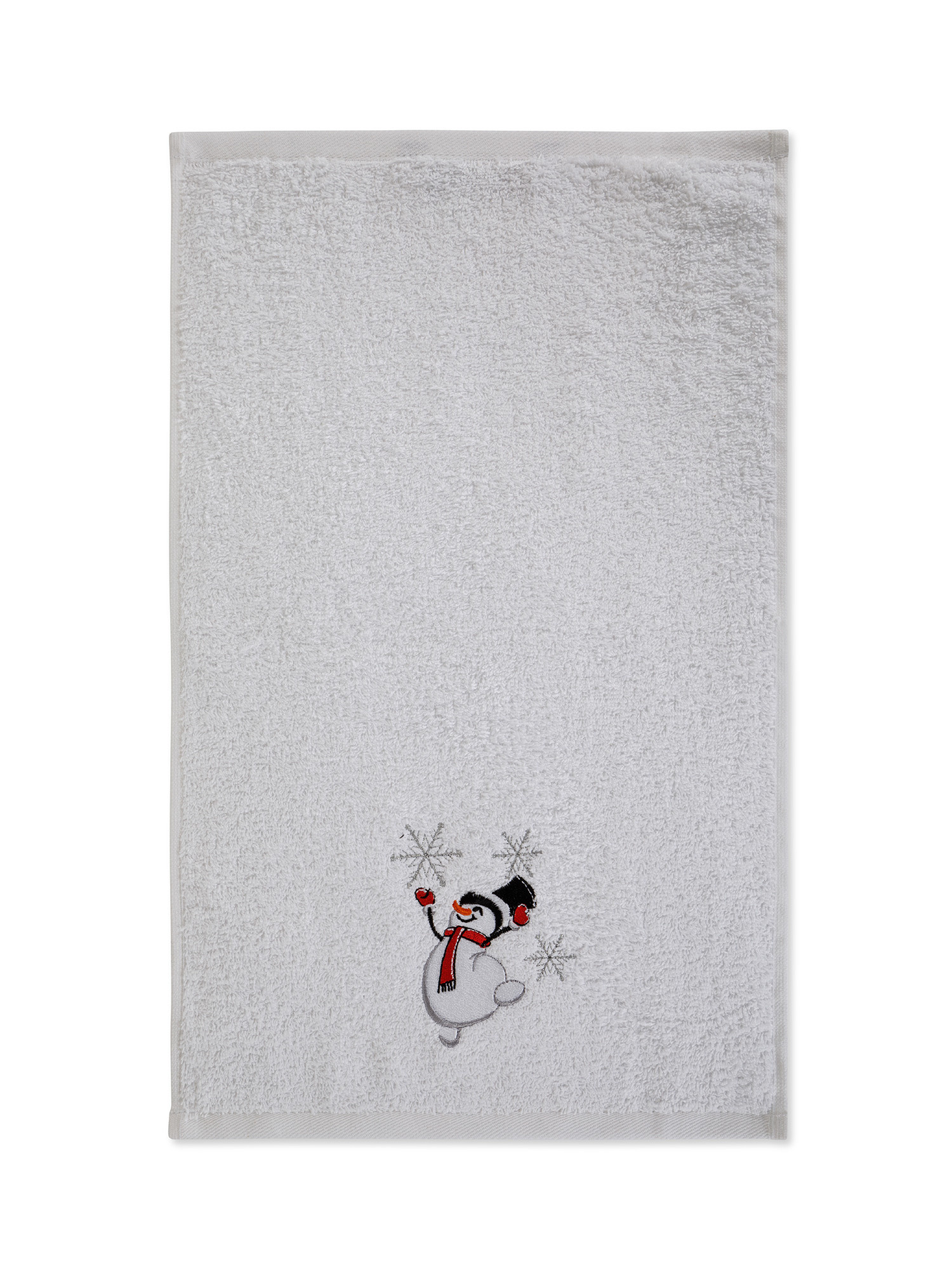Set 2 asciugamani ricamo pupazzo di neve, Bianco, large