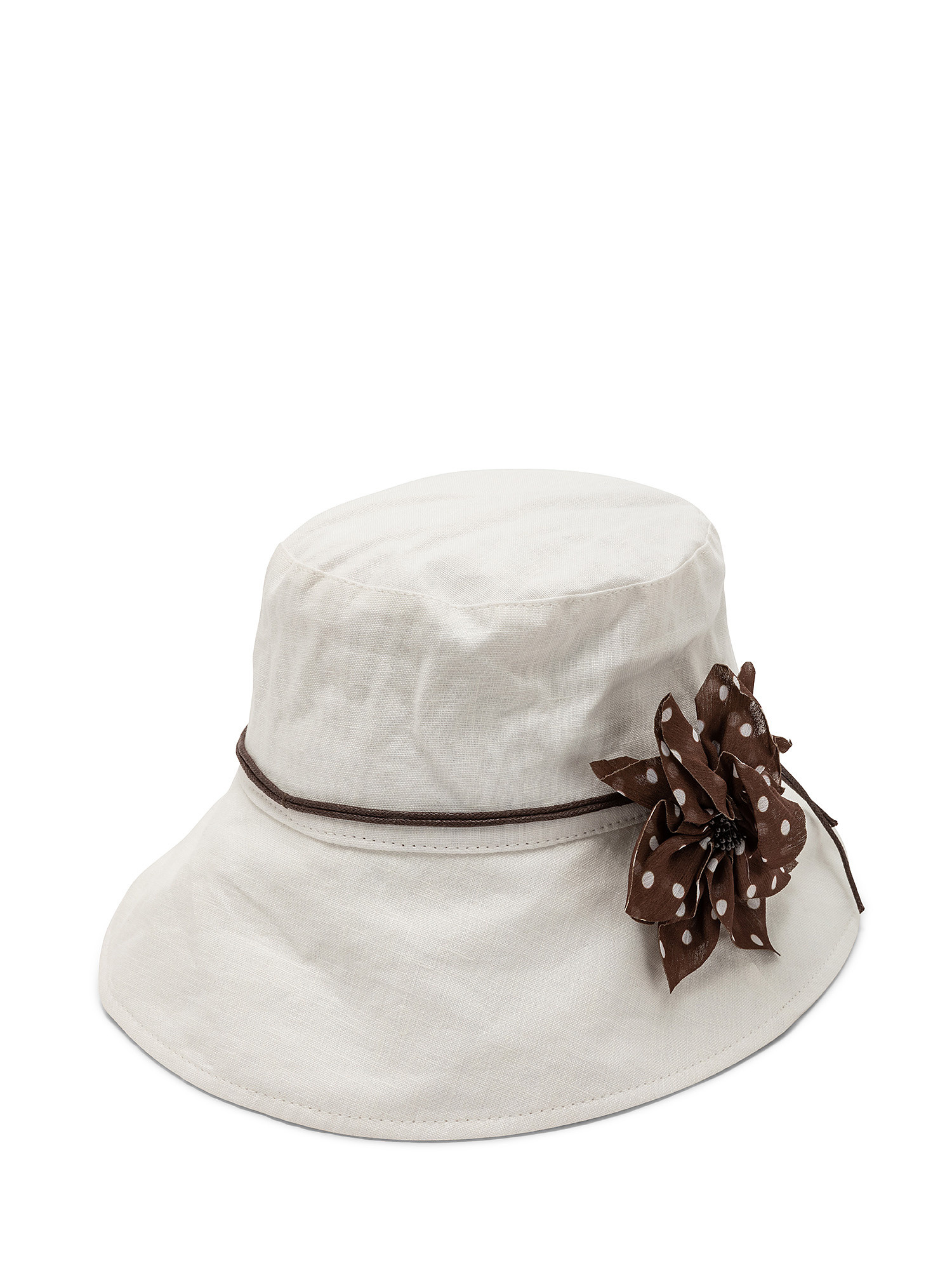 Cappello puro lino con fiore, Bianco, large