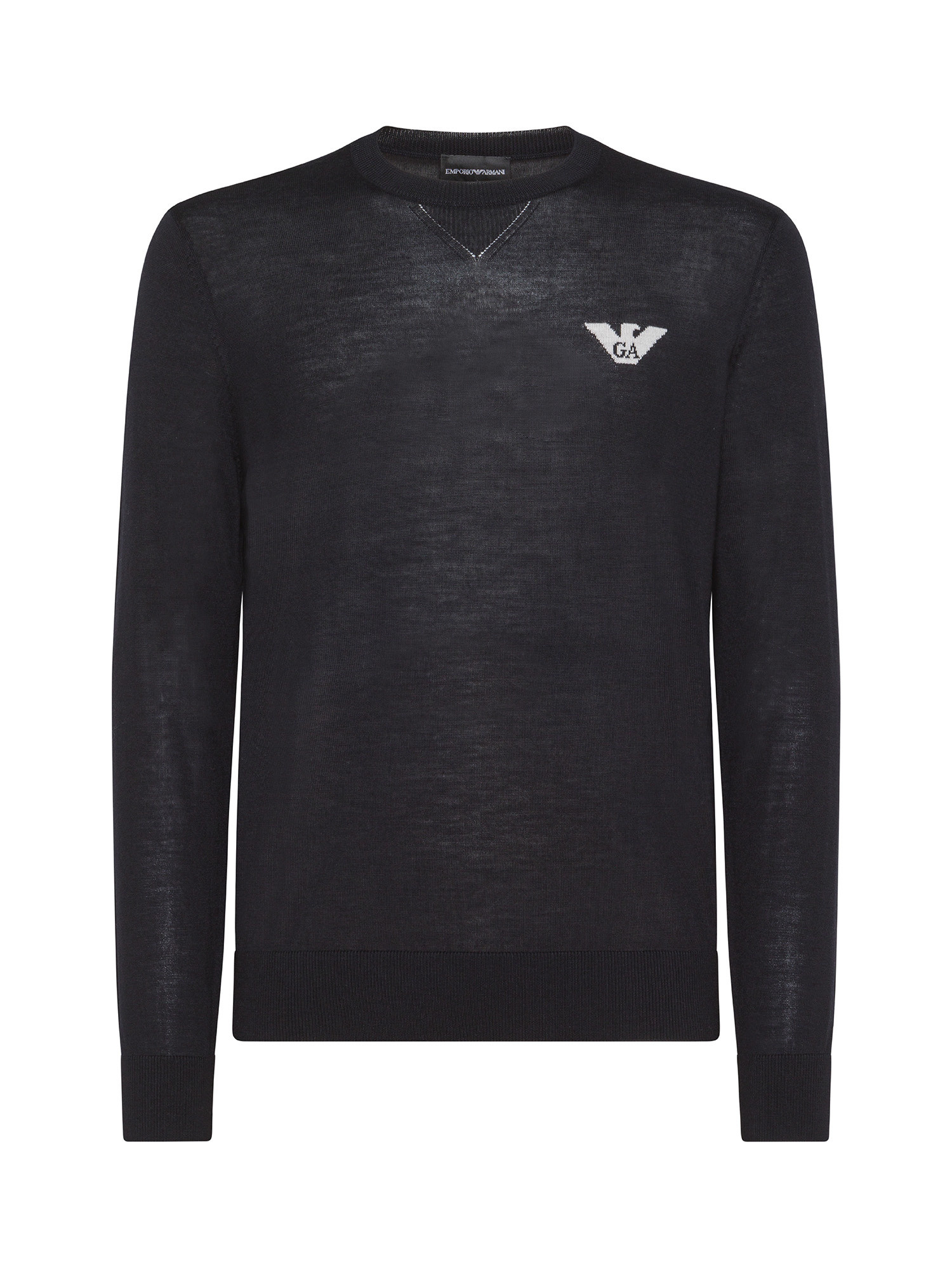 Emporio Armani - Pure virgin wool sweater with eagle, Dark Blue, large image number 0