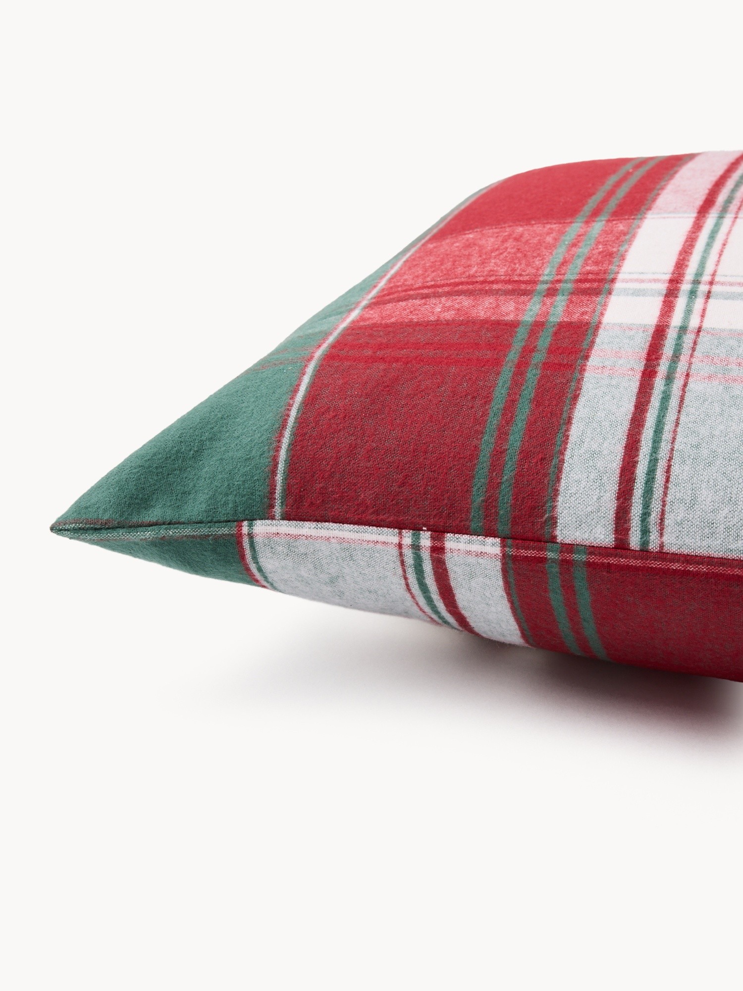 Yarn-dyed cotton pillowcase,tartan pattern, Bianco/Verde/Rosso, large image number 1