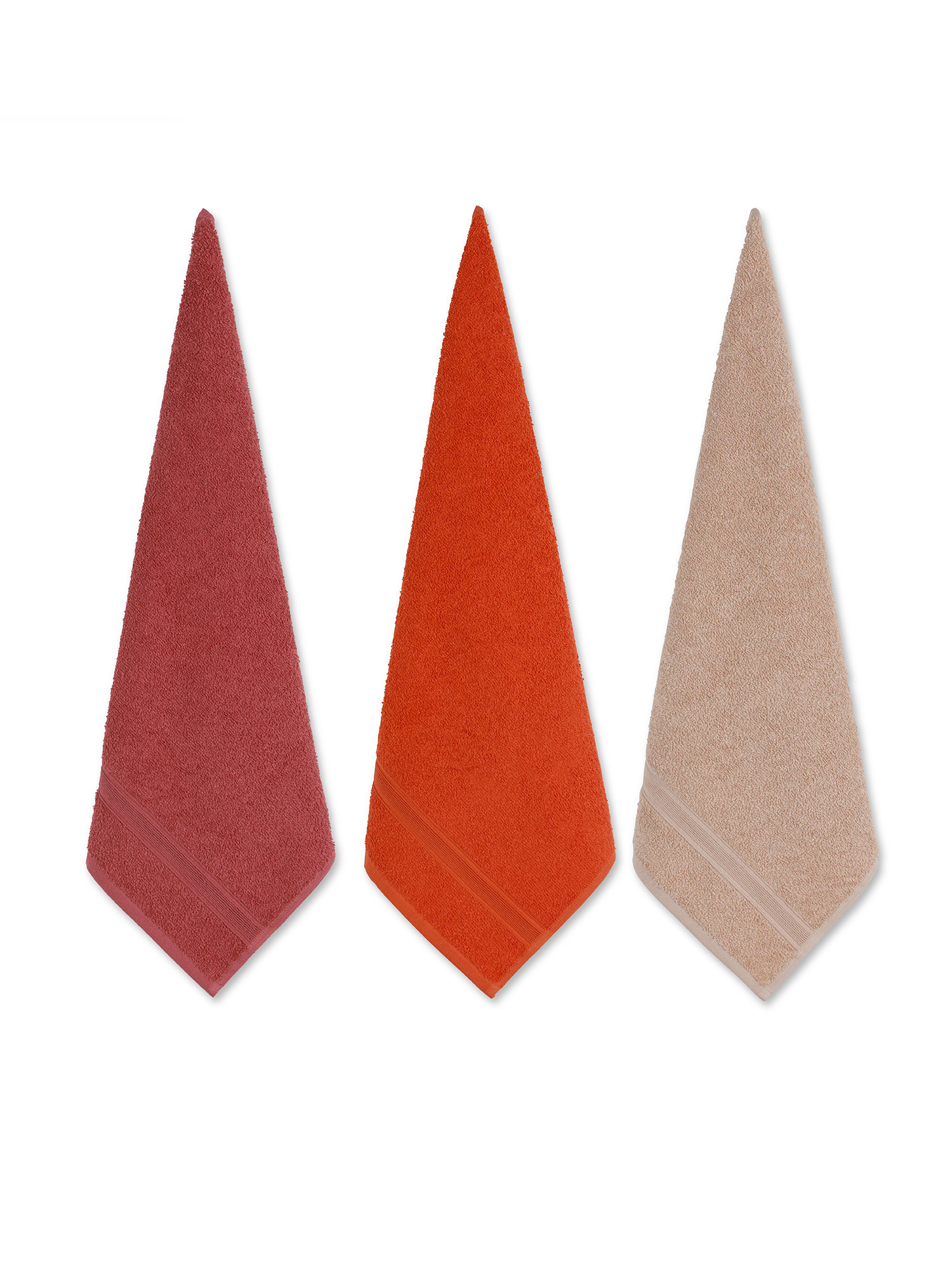 Set of 3 plain color cotton terry cloths, Orange, large image number 0