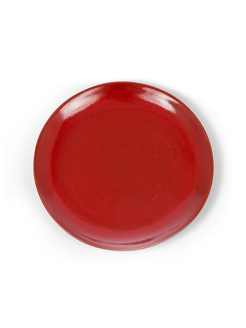 Piatto piano ceramica effetto anticato, Rosso, large image number 0