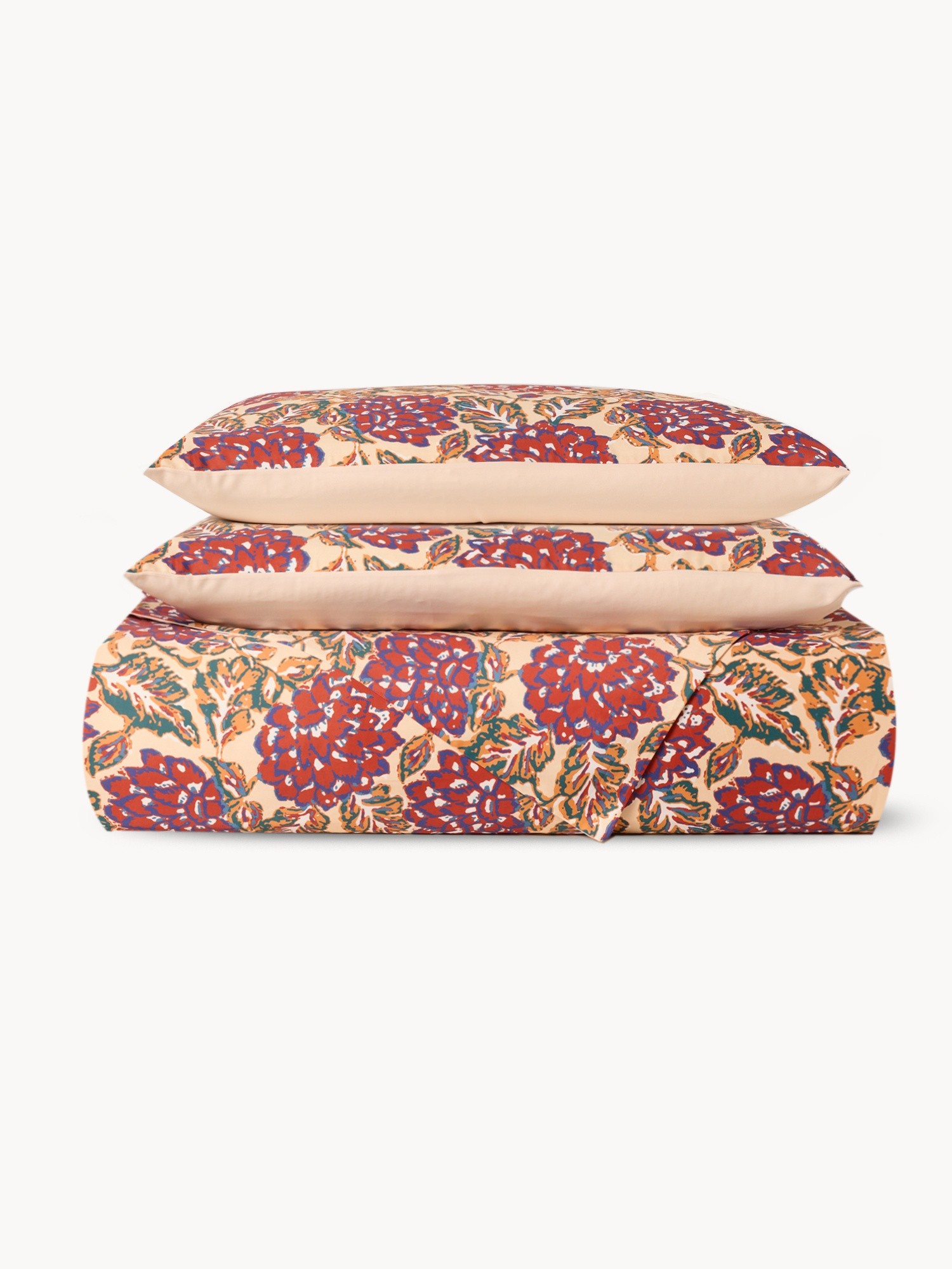 Rose-patterned cotton sateen flat sheet, Red, large image number 0