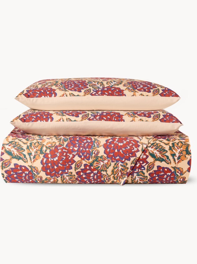 Rose-patterned cotton sateen flat sheet