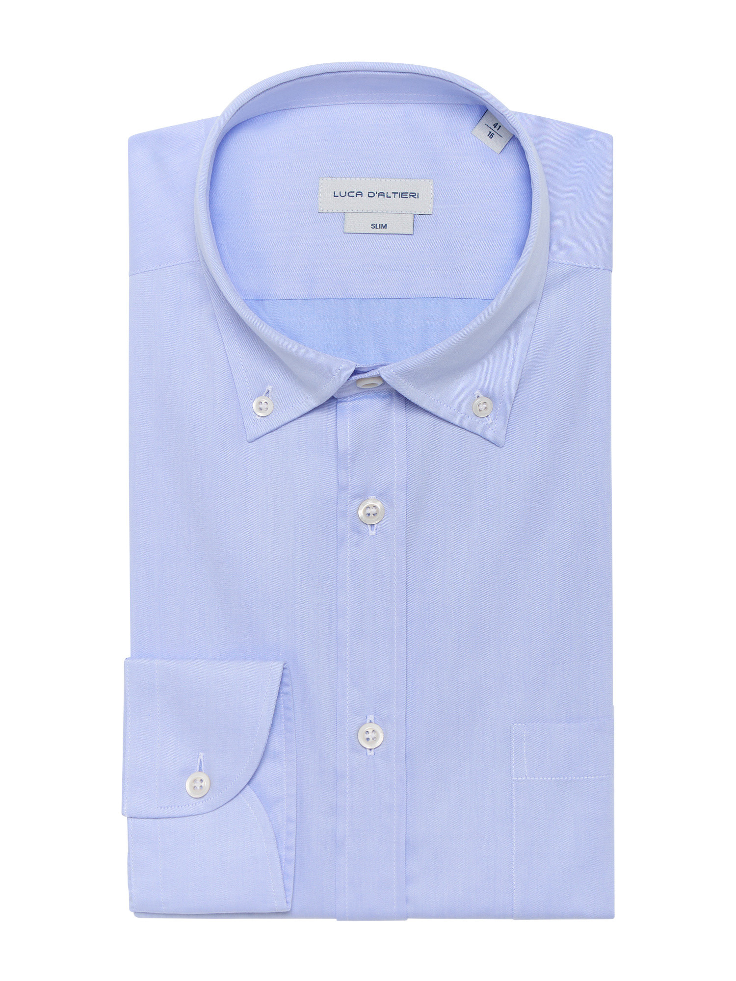 Luca D'Altieri - Casual slim fit shirt in pure cotton twill, Light Blue, large image number 0