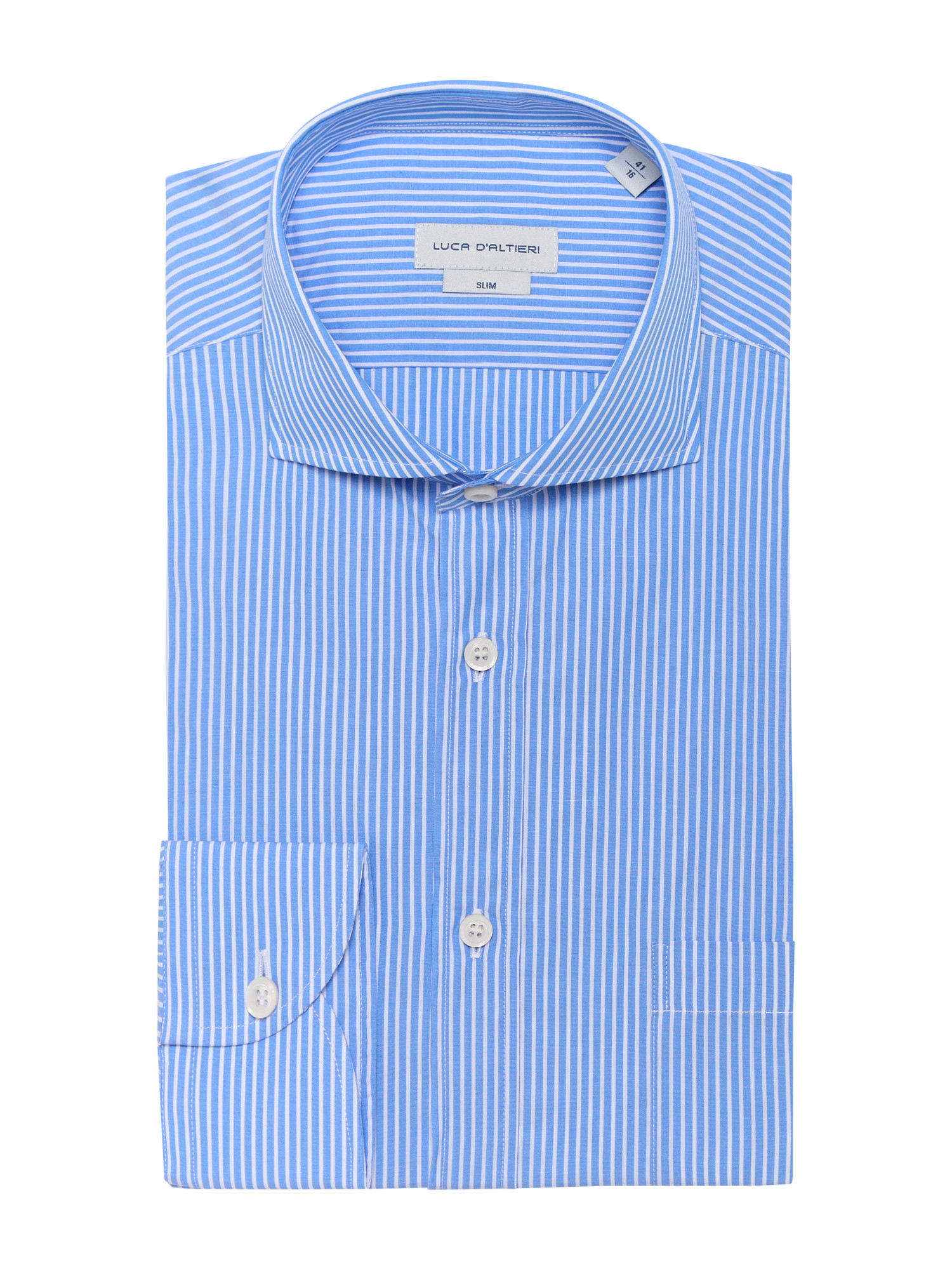 Luca D'Altieri - Casual slim fit shirt in pure cotton poplin, Light Blue, large image number 0