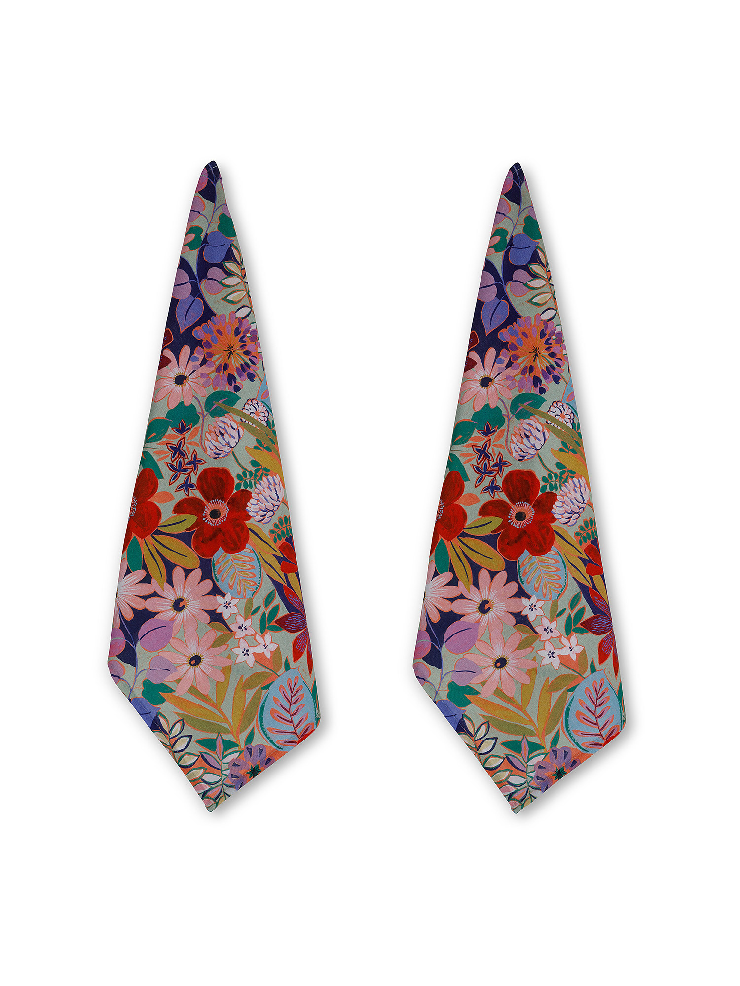 Set of 2 panama tea towels in floral print cotton, Multicolor, large image number 0