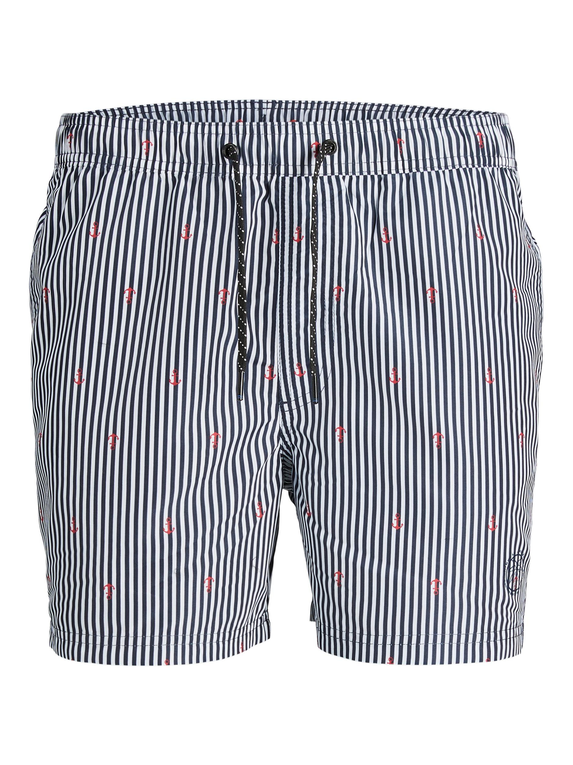 Jack & Jones - Regular fit striped swim trunks with print, Dark Blue, large image number 0