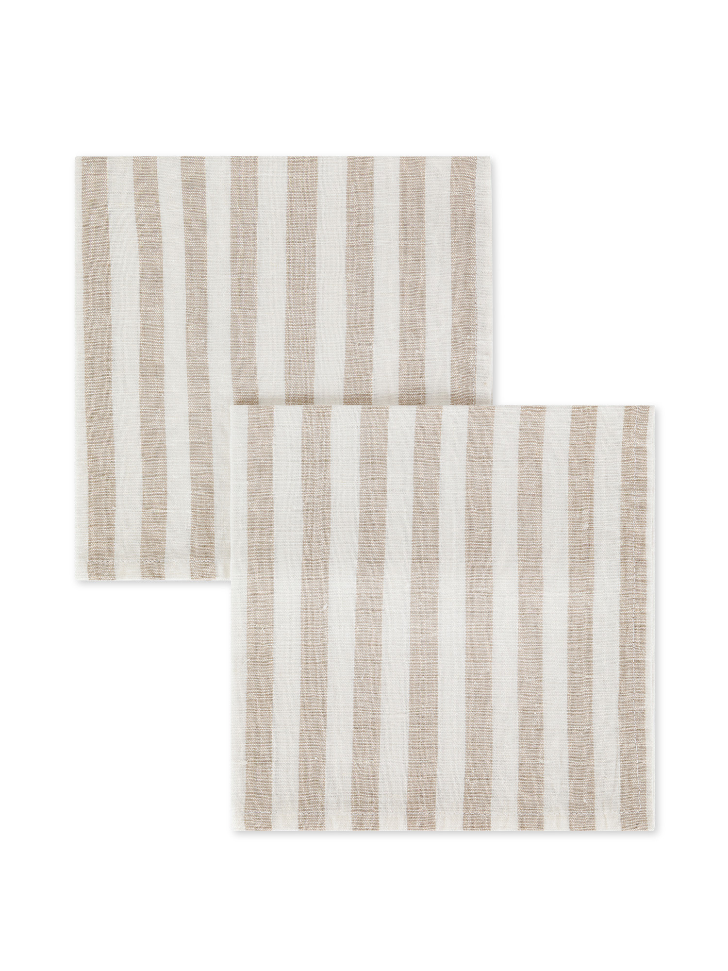 Set of 2 striped linen and cotton napkins, Beige, large image number 0