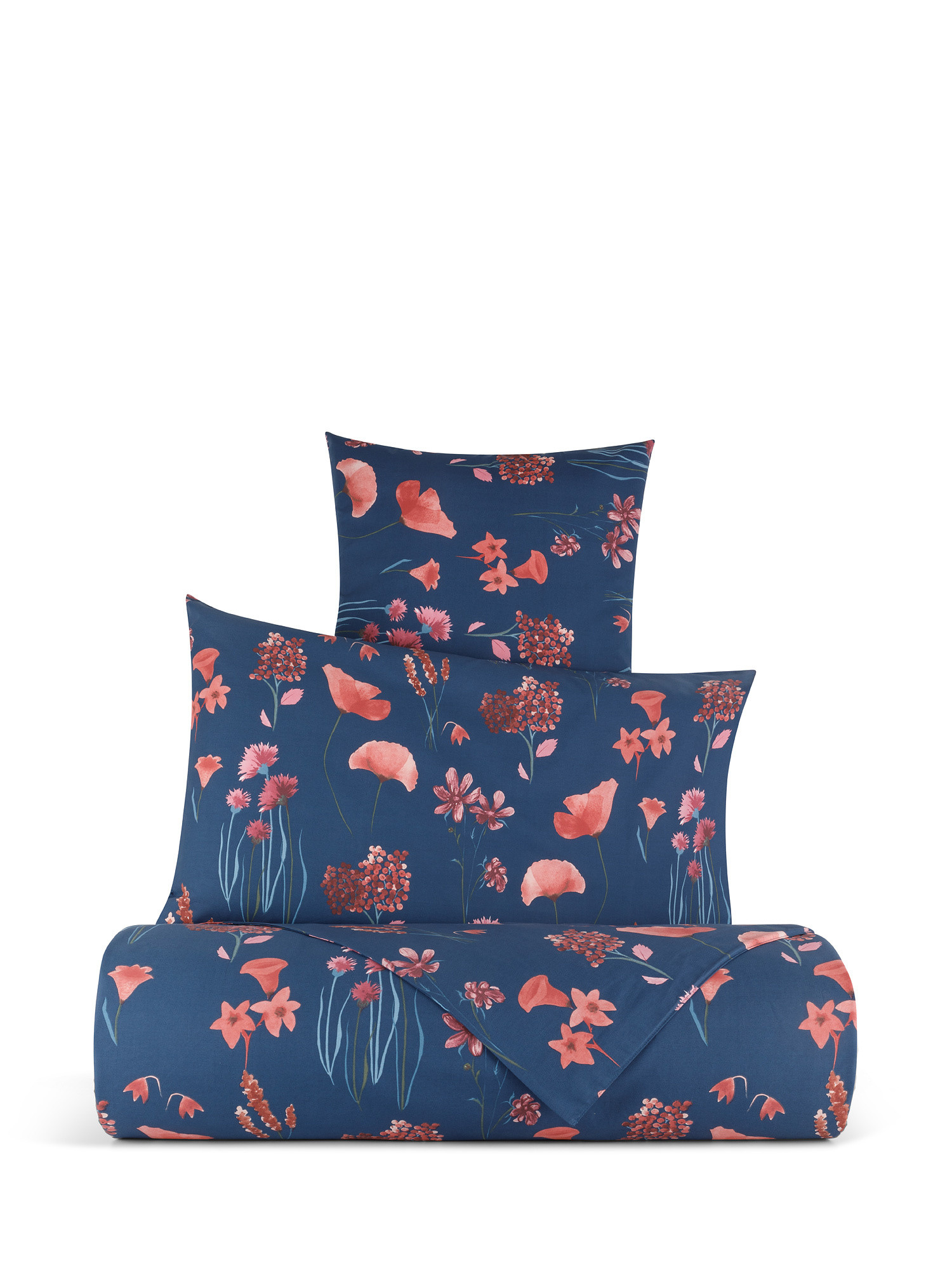 Floral pattern cotton percale sheet set, Blue, large image number 0