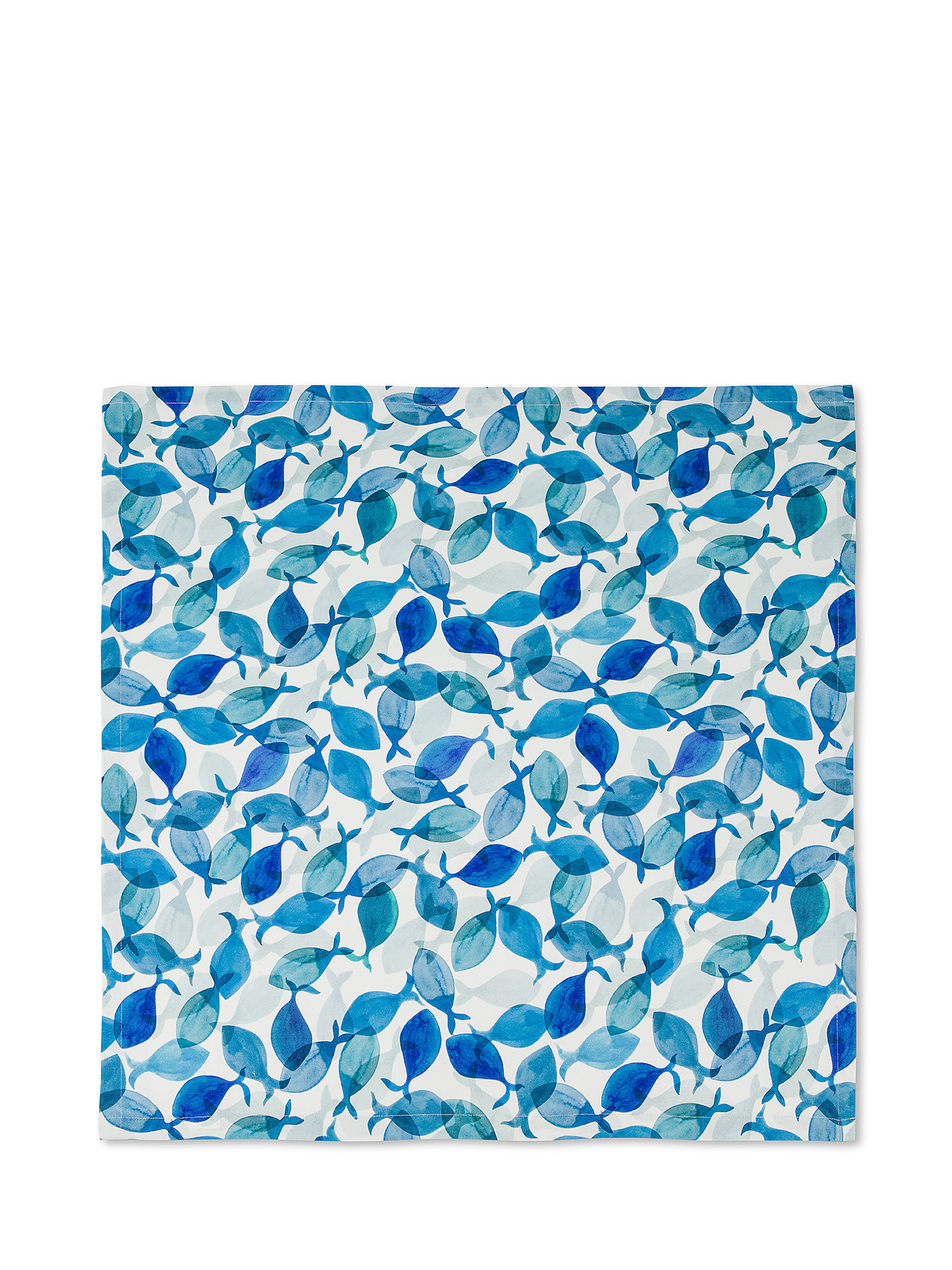 Centrotavola puro cotone stampa pesci, Blu, large image number 0