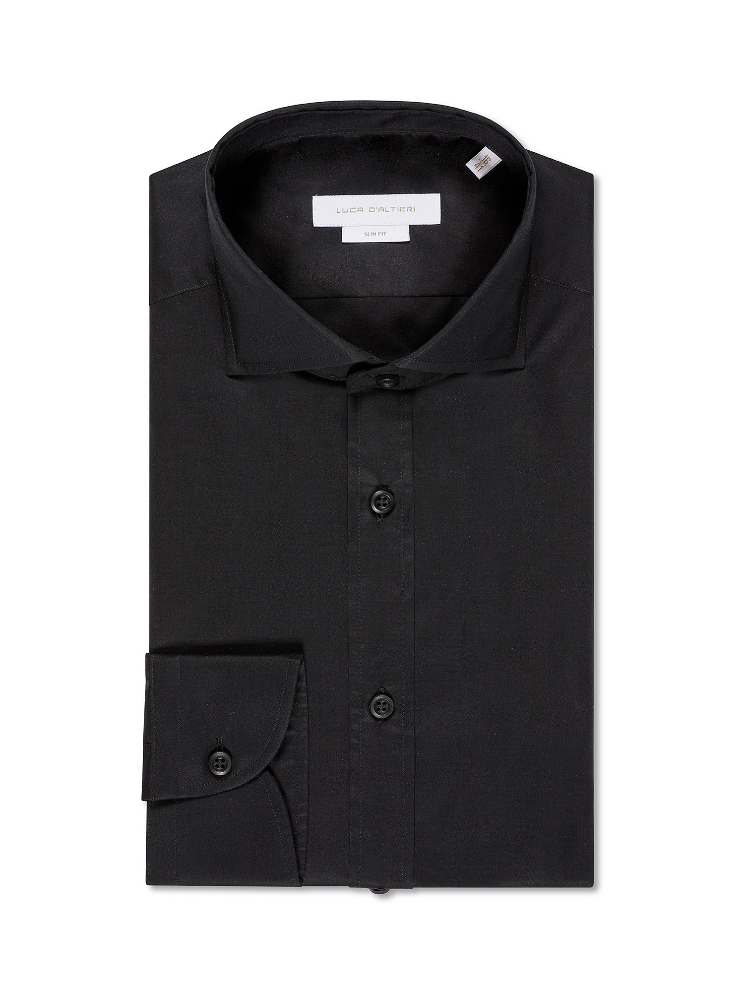 Camicia slim fit in cotone elasticizzato, Nero, large image number 0