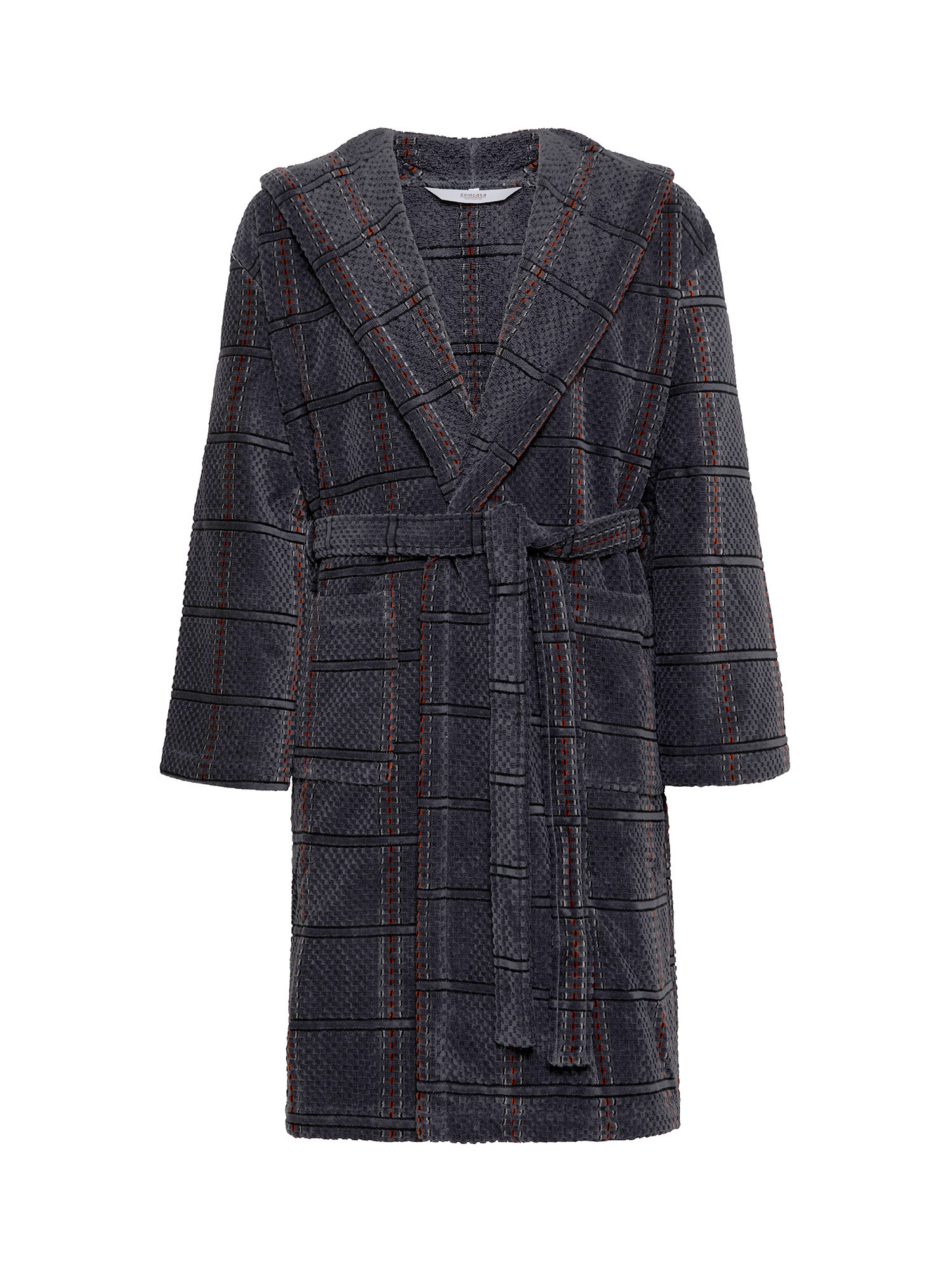 Cotton velor bathrobe and slippers set, Grey, large image number 1