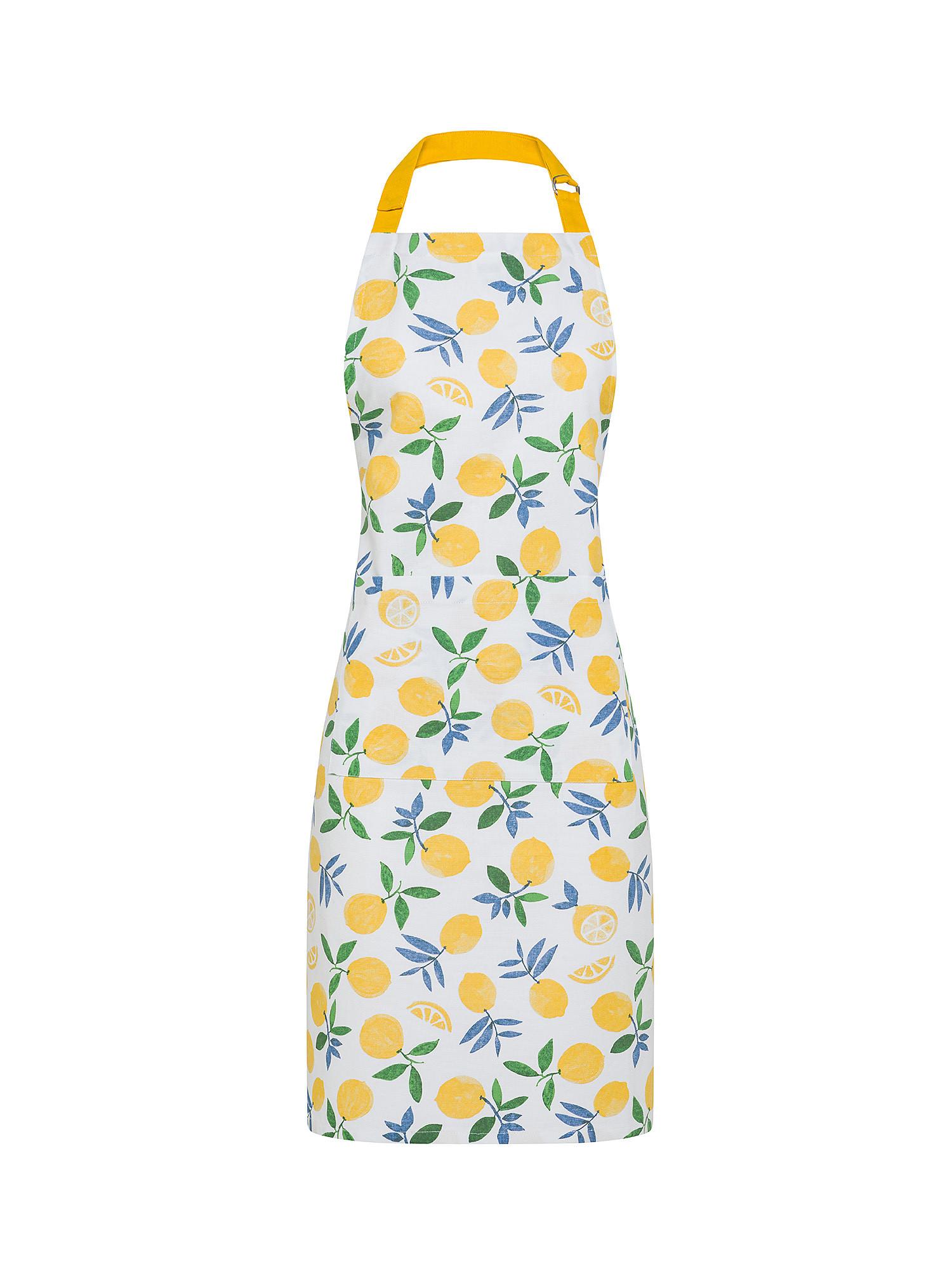 Cotton kitchen apron with lemon print, White, large image number 0