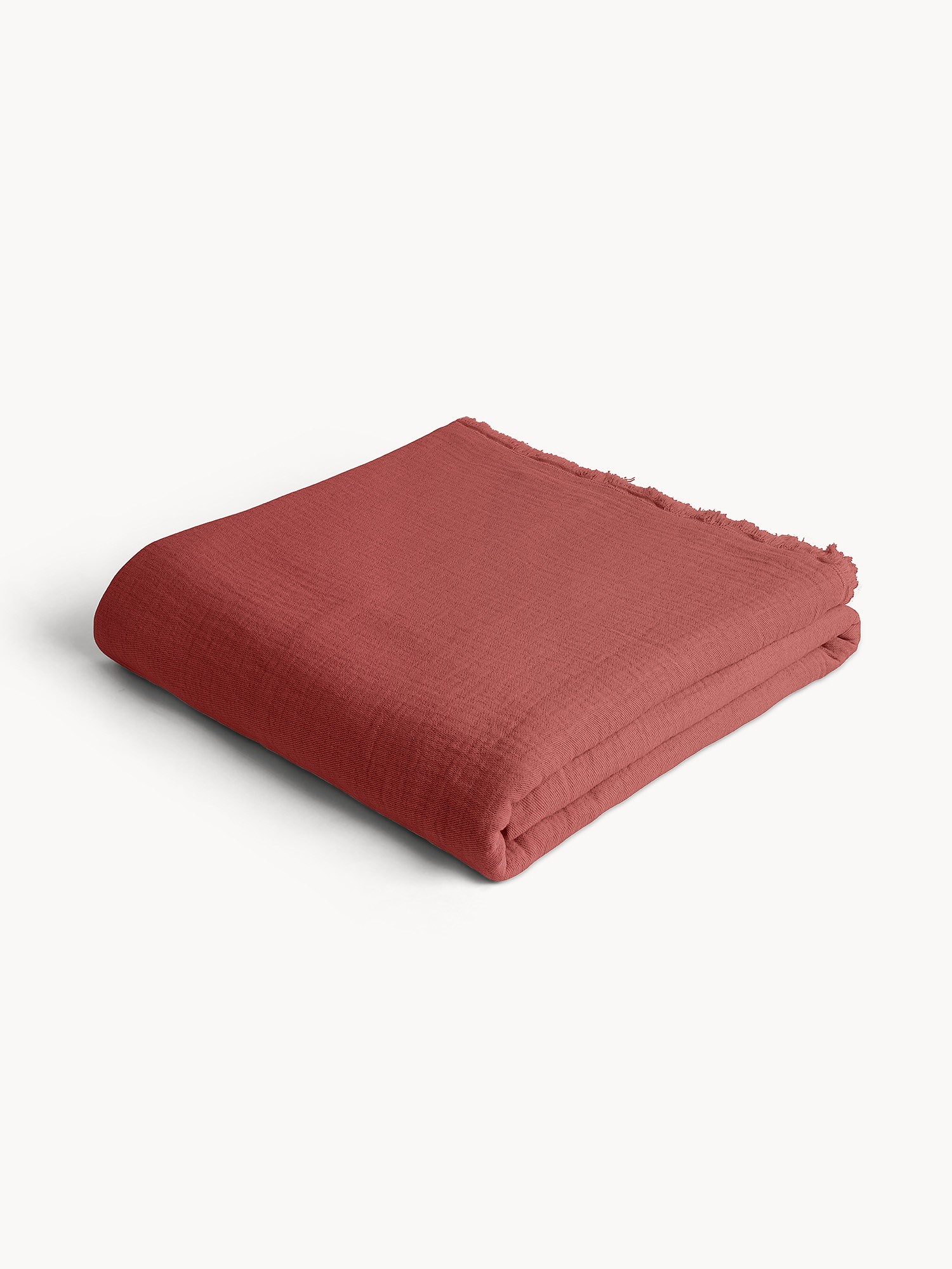 Copriletto in garza di cotone lavato tinta unita, Rosso Corallo, large image number 0