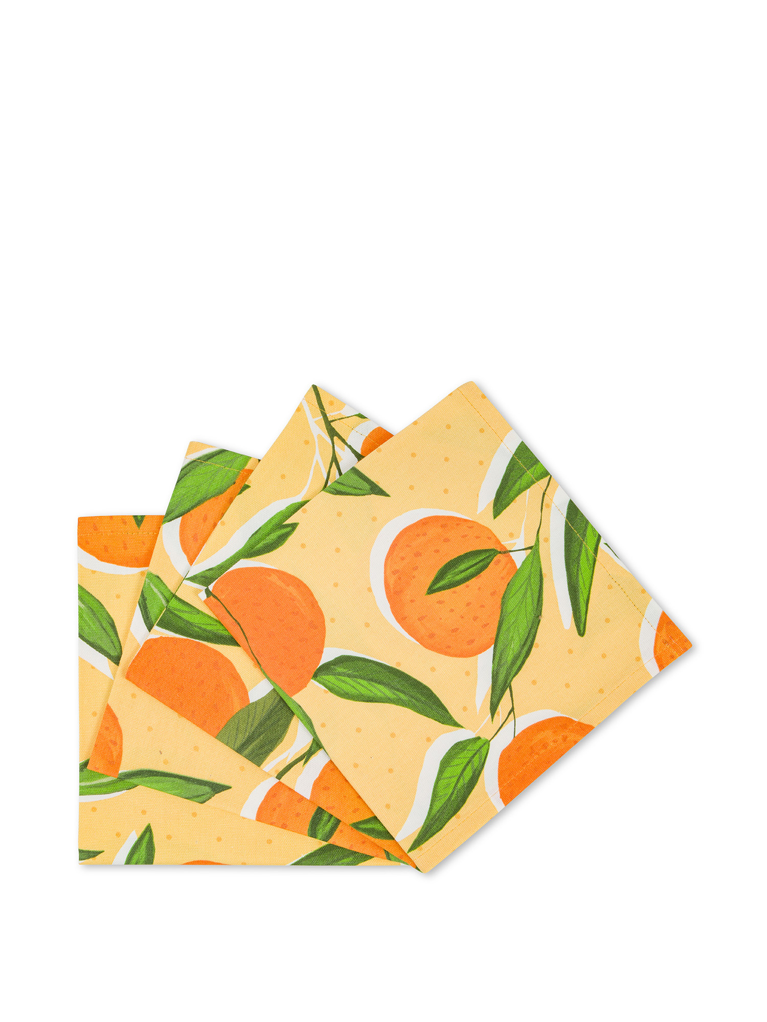 Set 4 tovaglioli panama di cotone stampa arance, Giallo, large image number 0