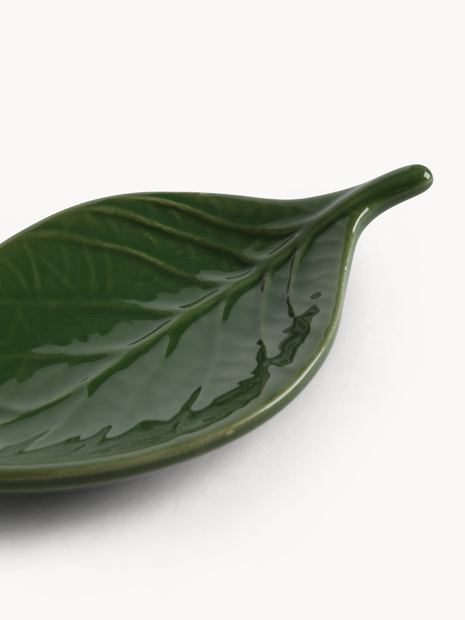 Piattino stoneware a foglia, Verde, large image number 1