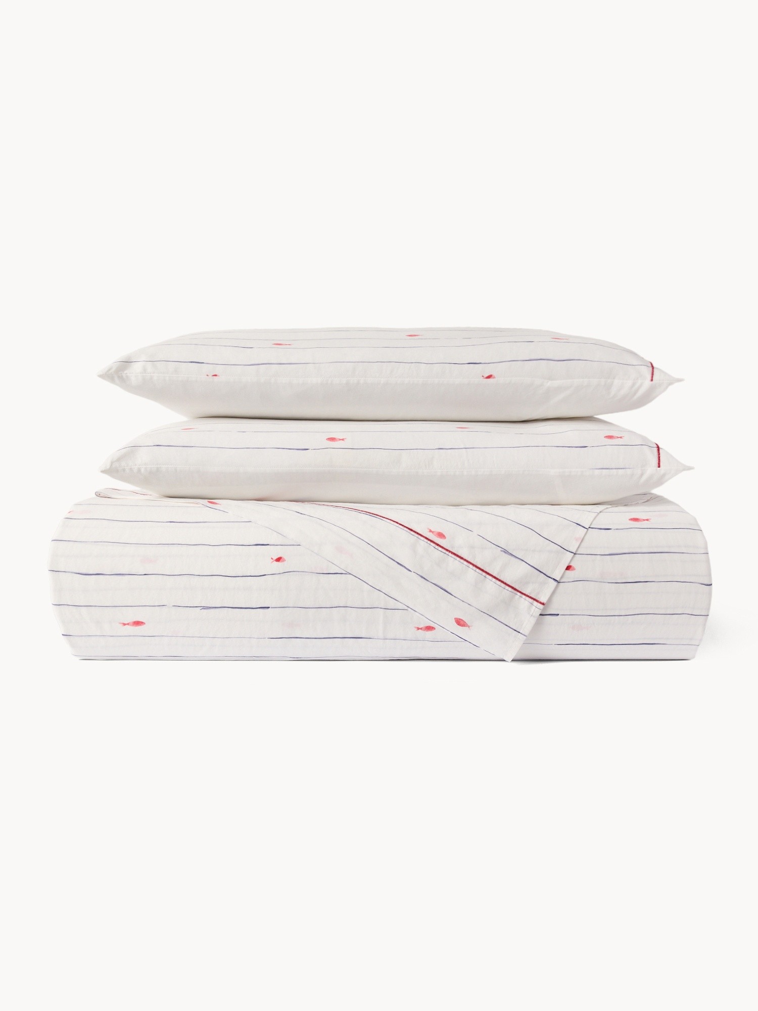 Federa in cotone lavato fantasia a righe e pesci, Multicolor, large image number 0