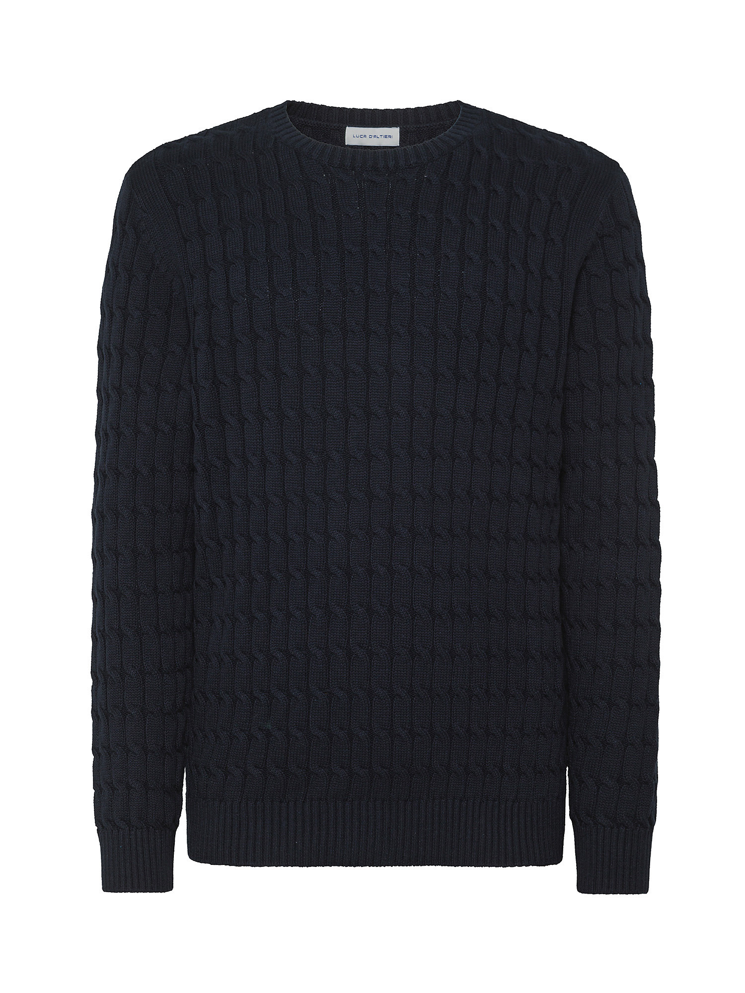 Luca D'Altieri - Crewneck sweater with pure cotton braids, Dark Blue, large image number 0