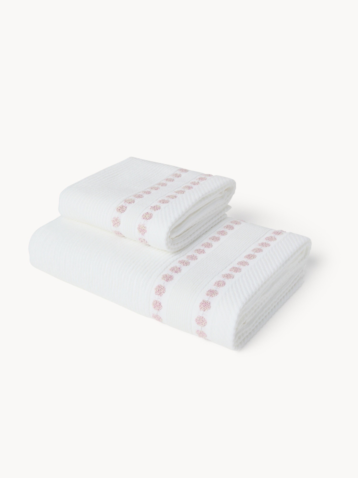 Cotton terry towel with polka dot border - Discounted price, White, large image number 0