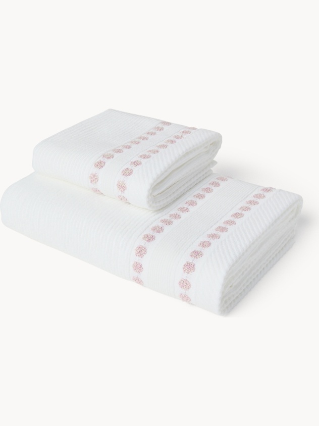 Cotton terry towel with polka dot border - Discounted price