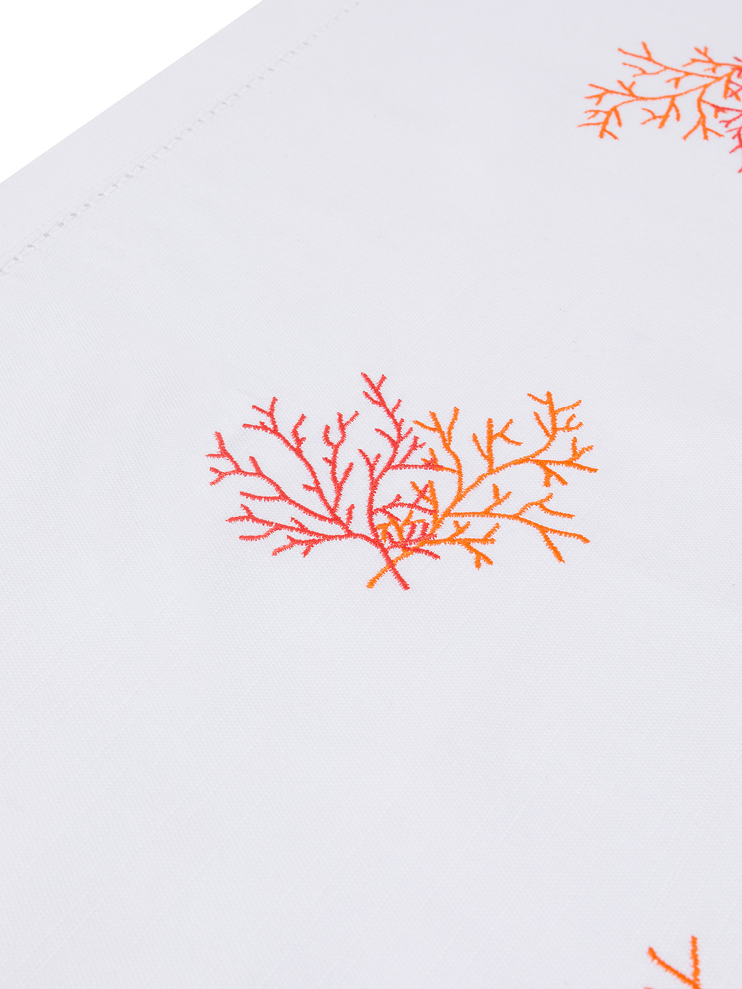 Slub cotton runner with coral embroidery, White, large image number 1