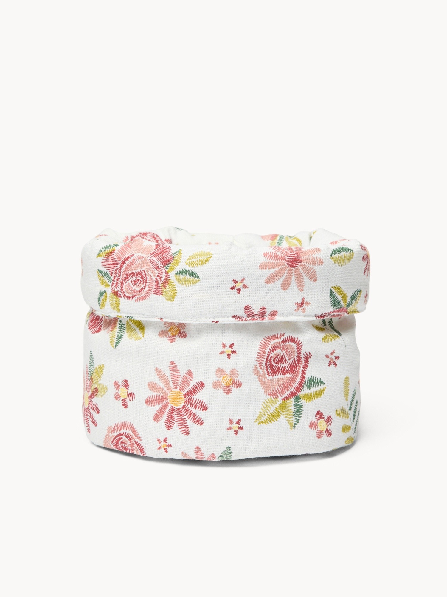 Cestino in panama di cotone con stampa roselline - Prezzo di lancio, Bianco, large image number 0