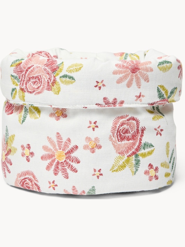 Cestino in panama di cotone con stampa roselline - Prezzo di lancio