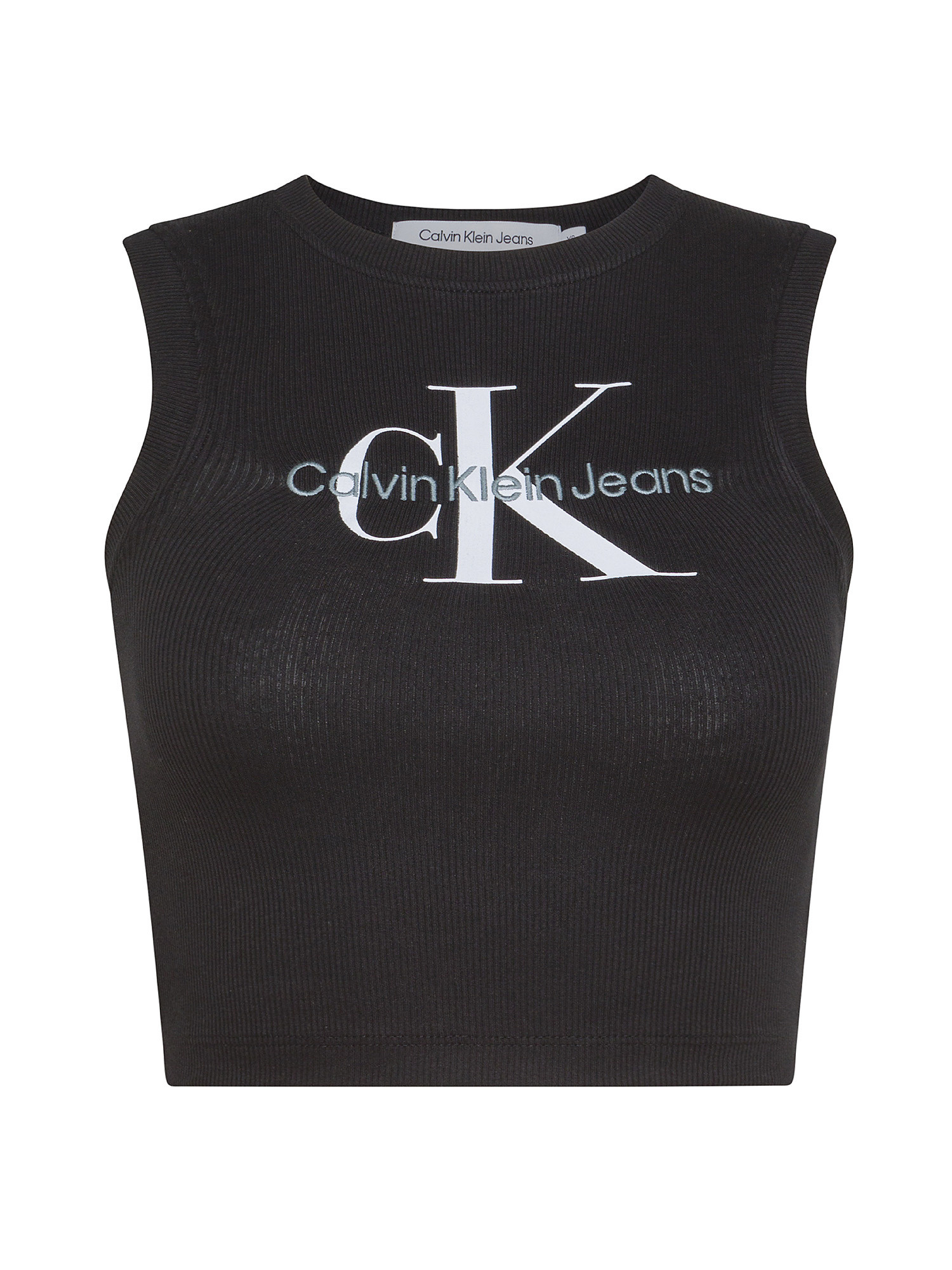 Calvin Klein Jeans - Cropped ribbed tank top with logo, Black, large image number 0