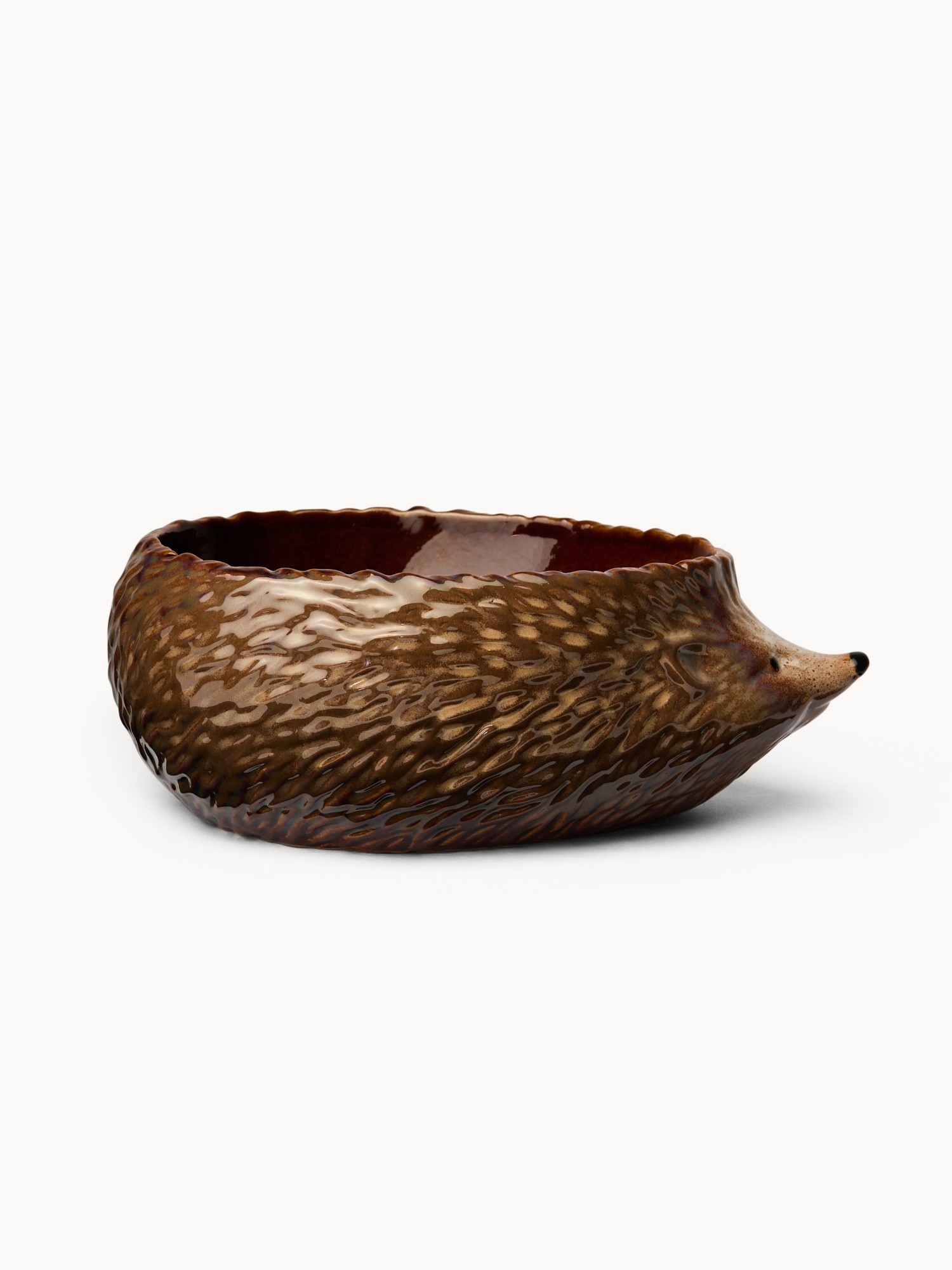 Ceramic bowl with hedgehog motif, Brown, large image number 0