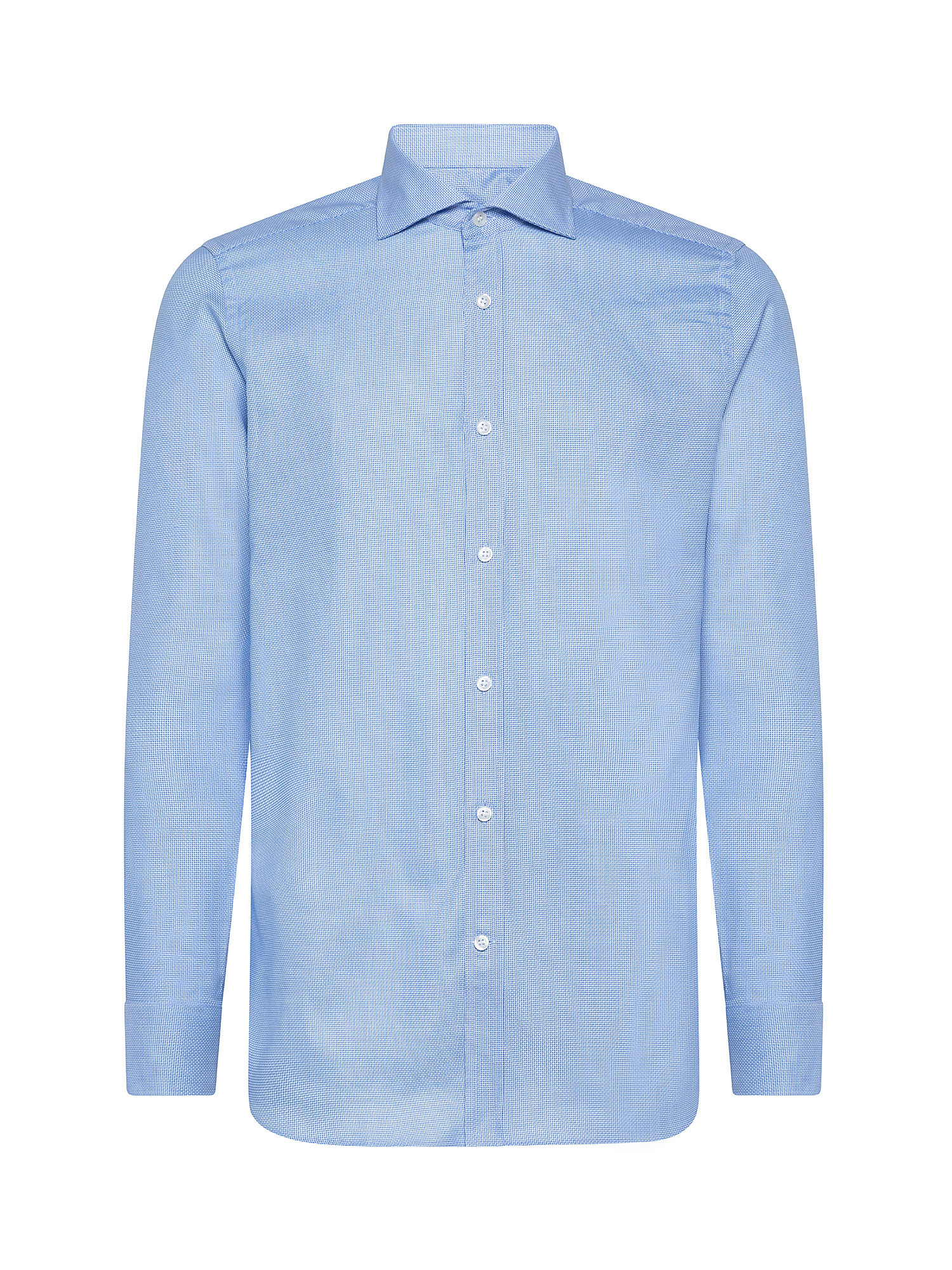 Camicia slim fit in cotone doppio ritorto, Azzurro, large image number 0