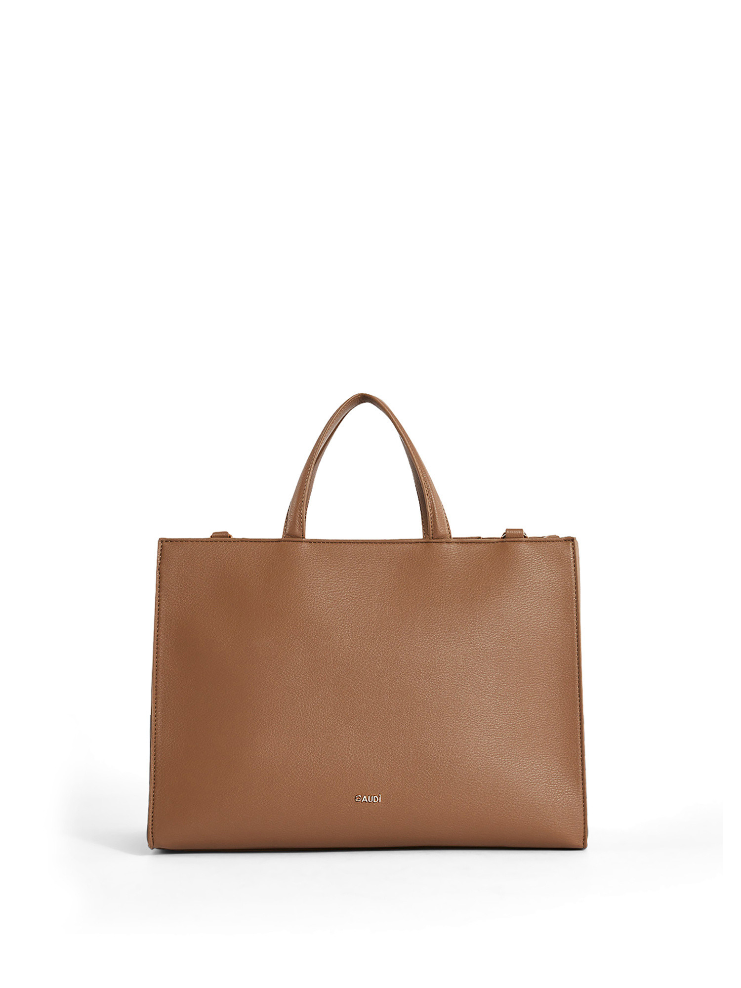 Gaudì - Shopping bag in raffia and imitation leather, Camel, large image number 0