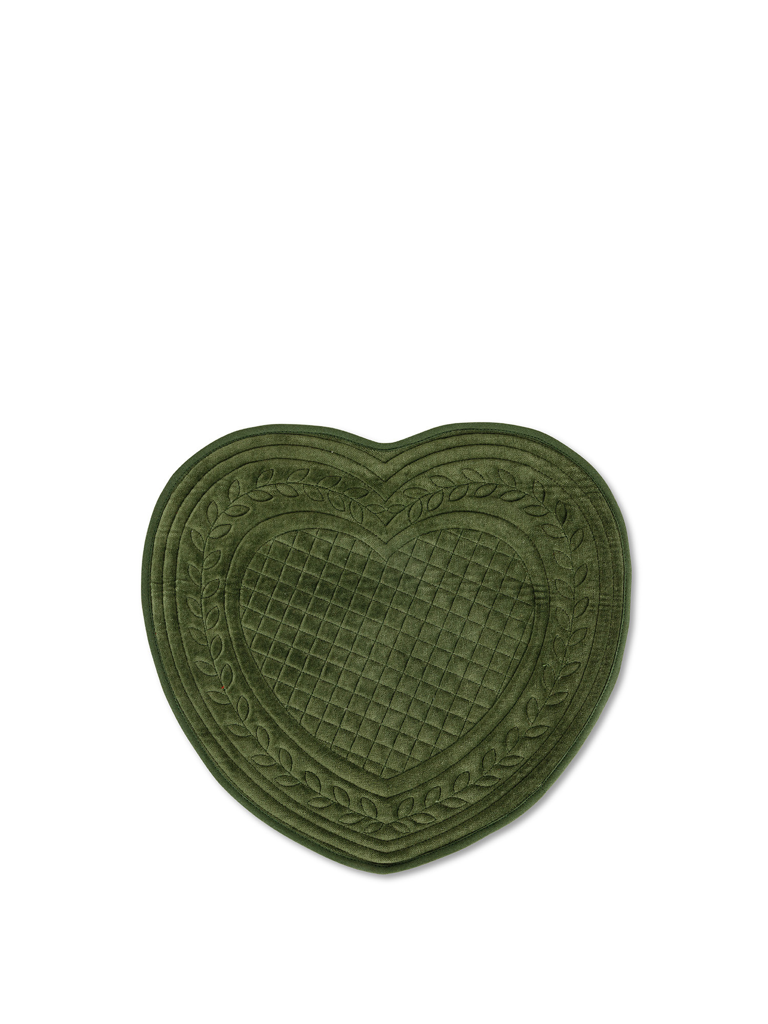 Tovaglietta trapuntata a cuore velluto di cotone tinta unita, Verde, large image number 0