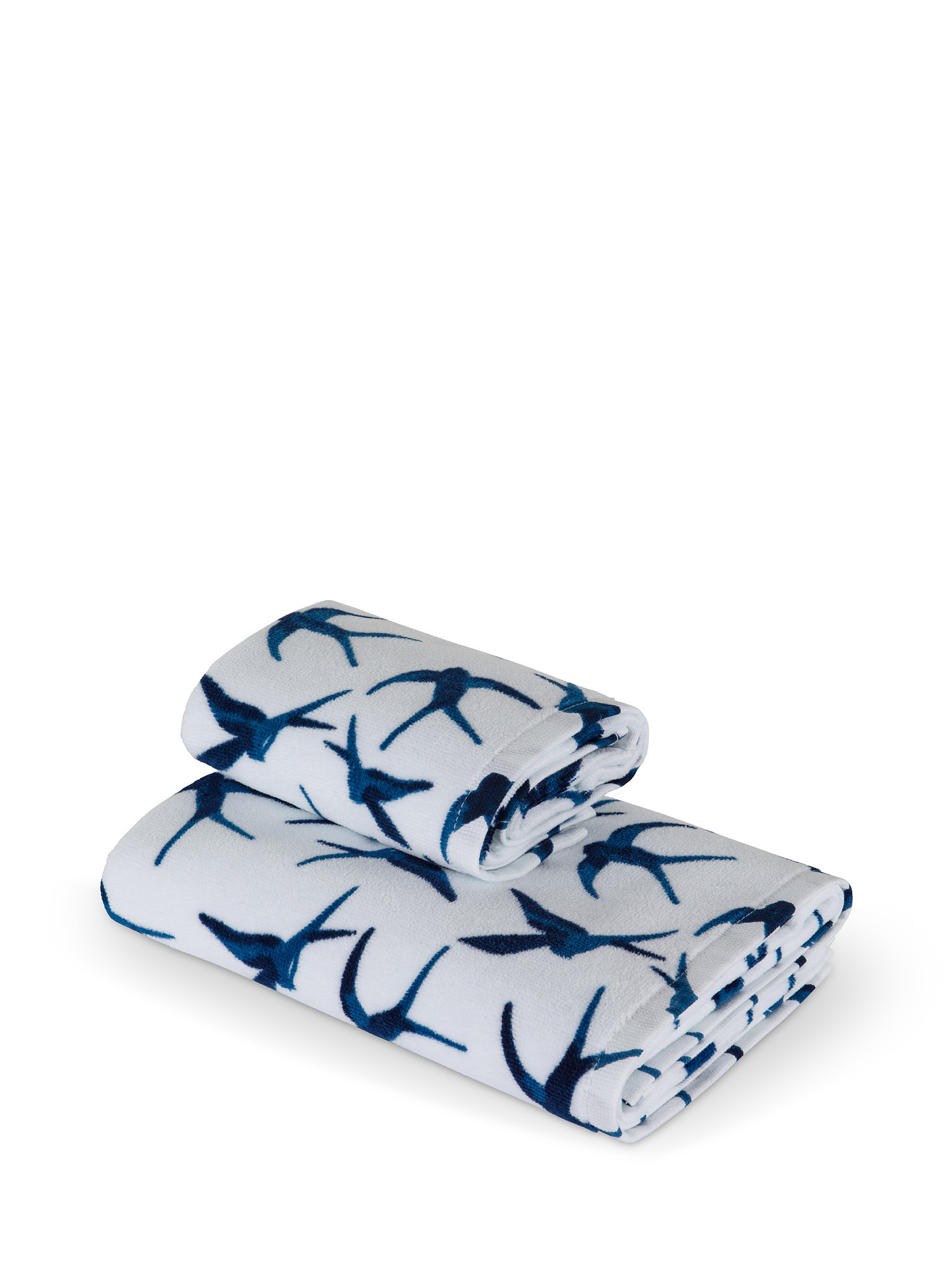 Asciugamano cotone velour motivo rondini, Bianco, large