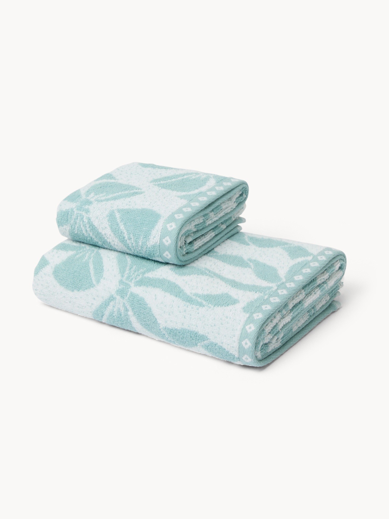 Asciugamano  bicolor in spugna di cotone  con fantasia fiocchi - Prezzo di lancio, Verde acqua, large image number 0