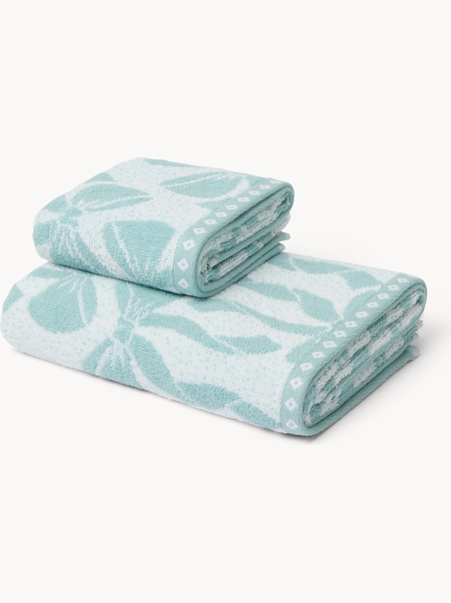 Asciugamano  bicolor in spugna di cotone  con fantasia fiocchi - Prezzo di lancio