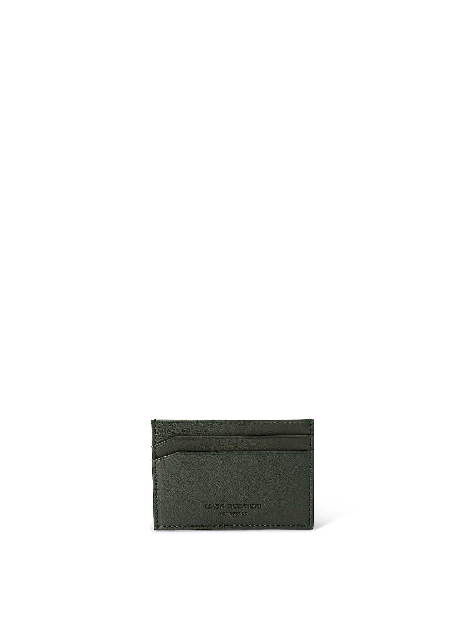 Solid color genuine leather credit card holder, Dark Green, large image number 0