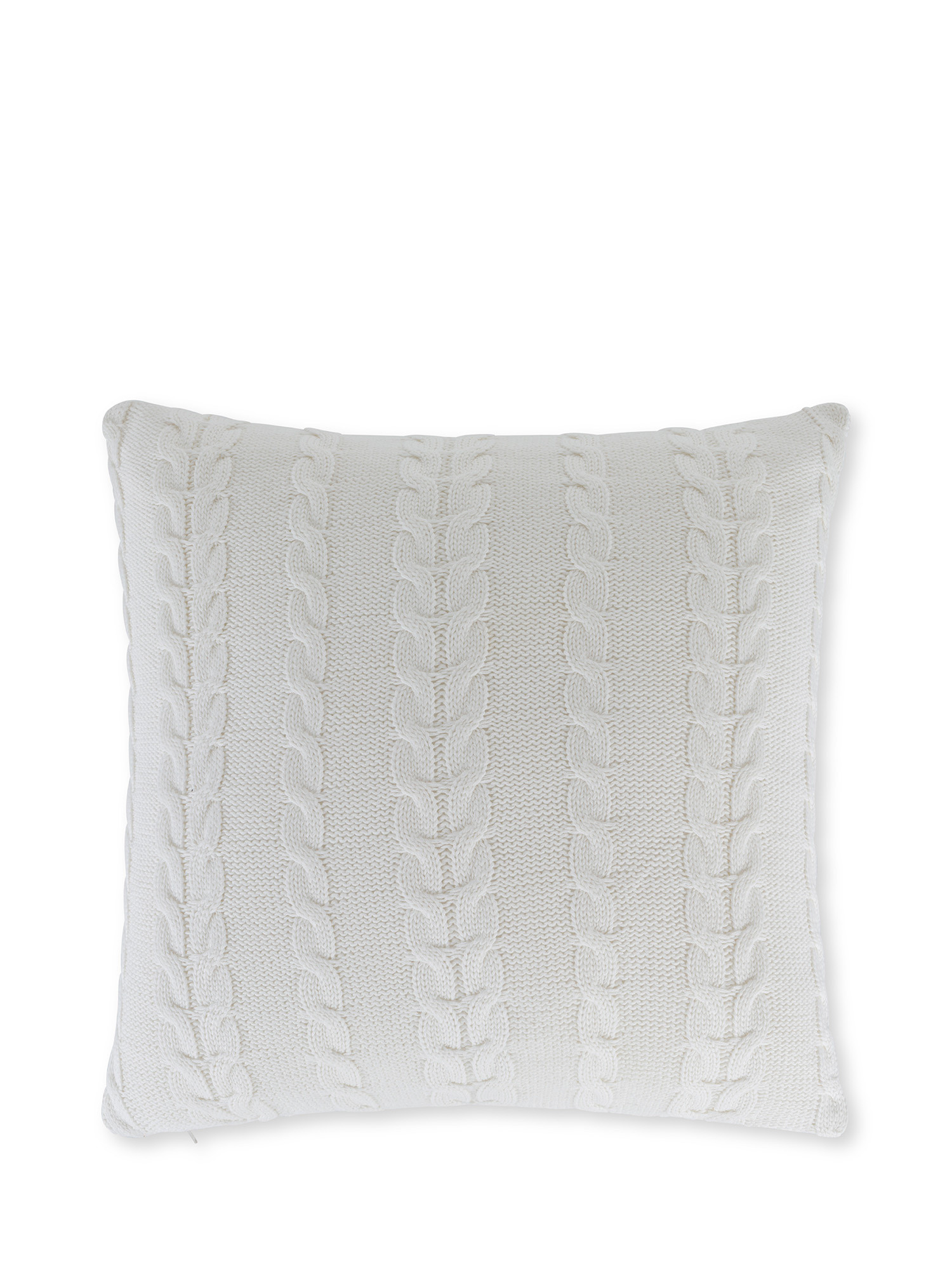 Knitted cushion with braid motif 45x45 cm, Cream, large image number 0