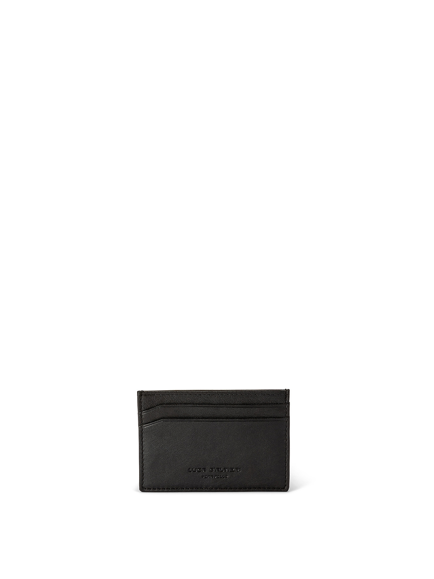 Solid color genuine leather credit card holder, Black, large image number 0