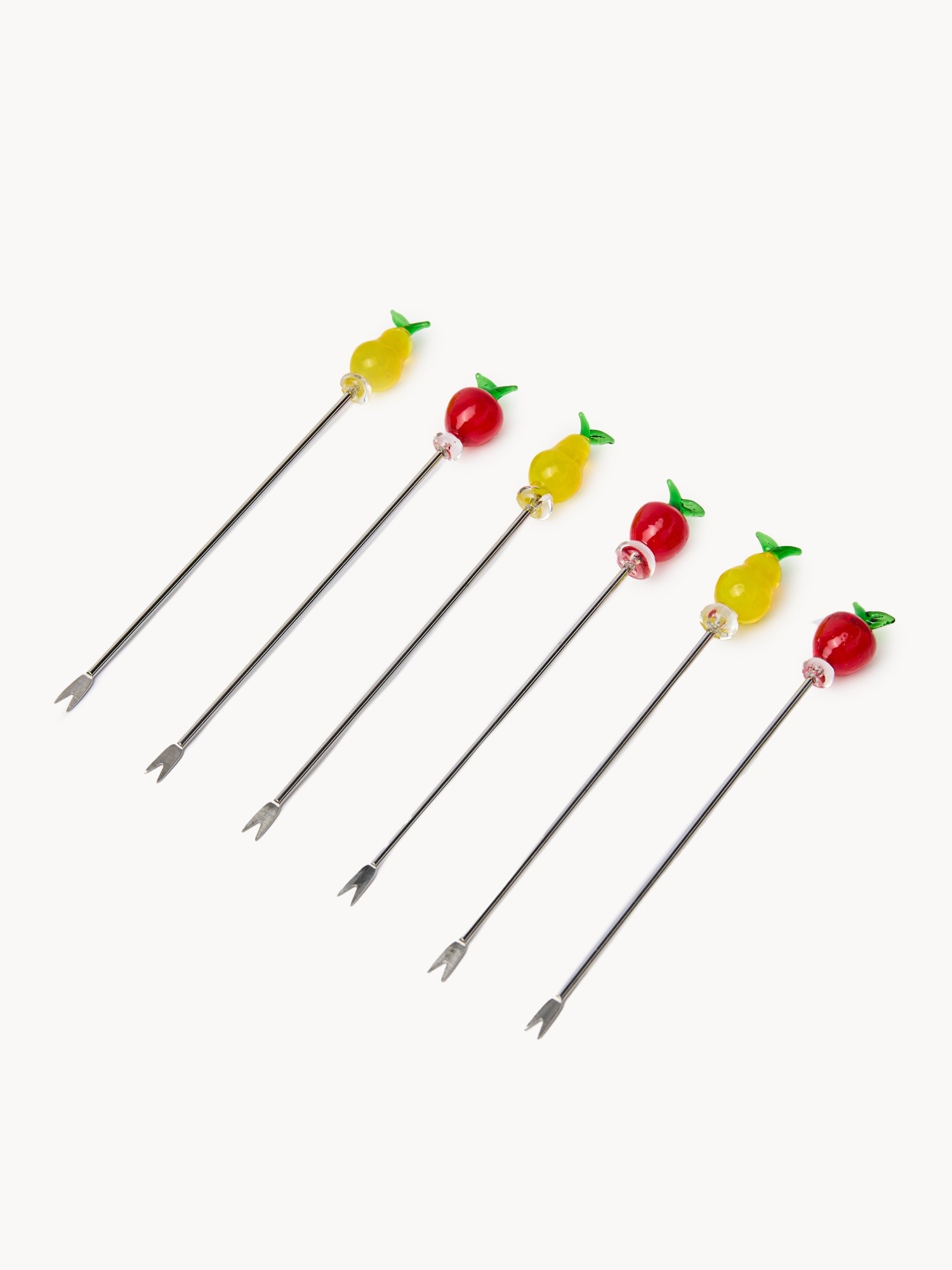 Set of 6 stainless steel forks with fruit detail, Multicolor, large image number 0