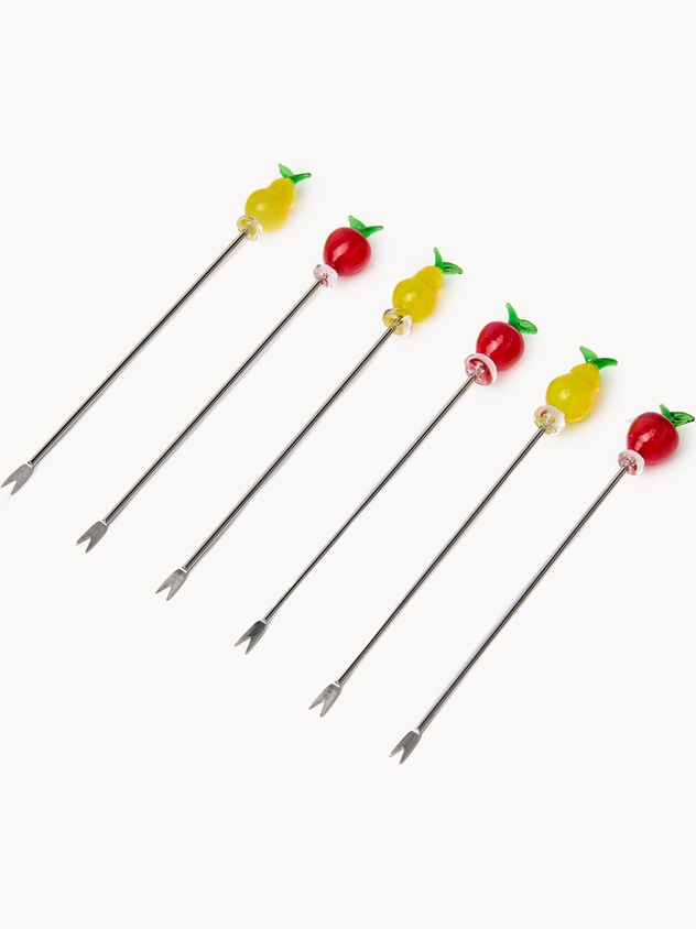 Set of 6 stainless steel forks with fruit detail