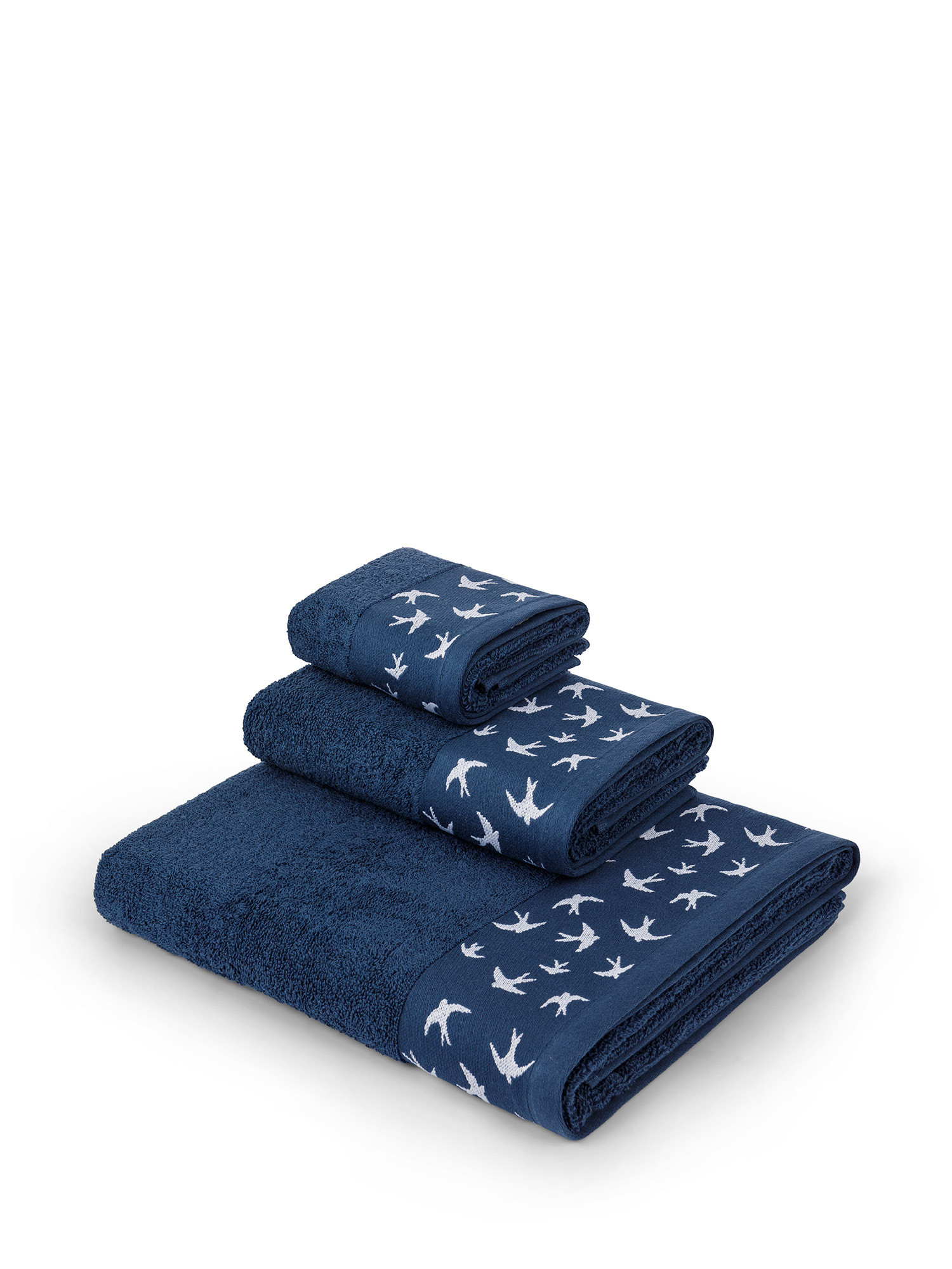 Pure cotton terry towel with swallow embroidery, Blue, large image number 0