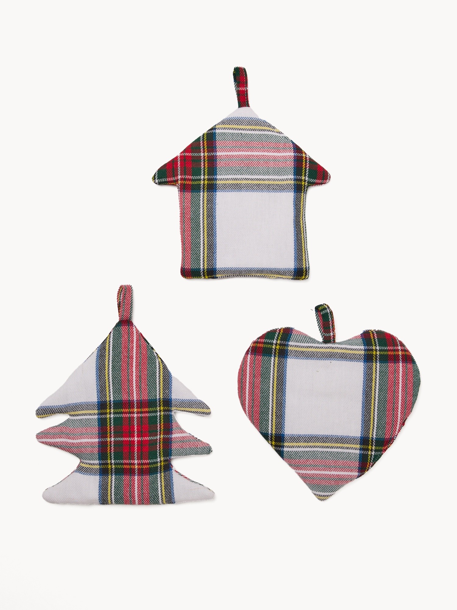 Set of 3 Christmas-themed pot holders with a tartan pattern, Brick Red, large image number 0